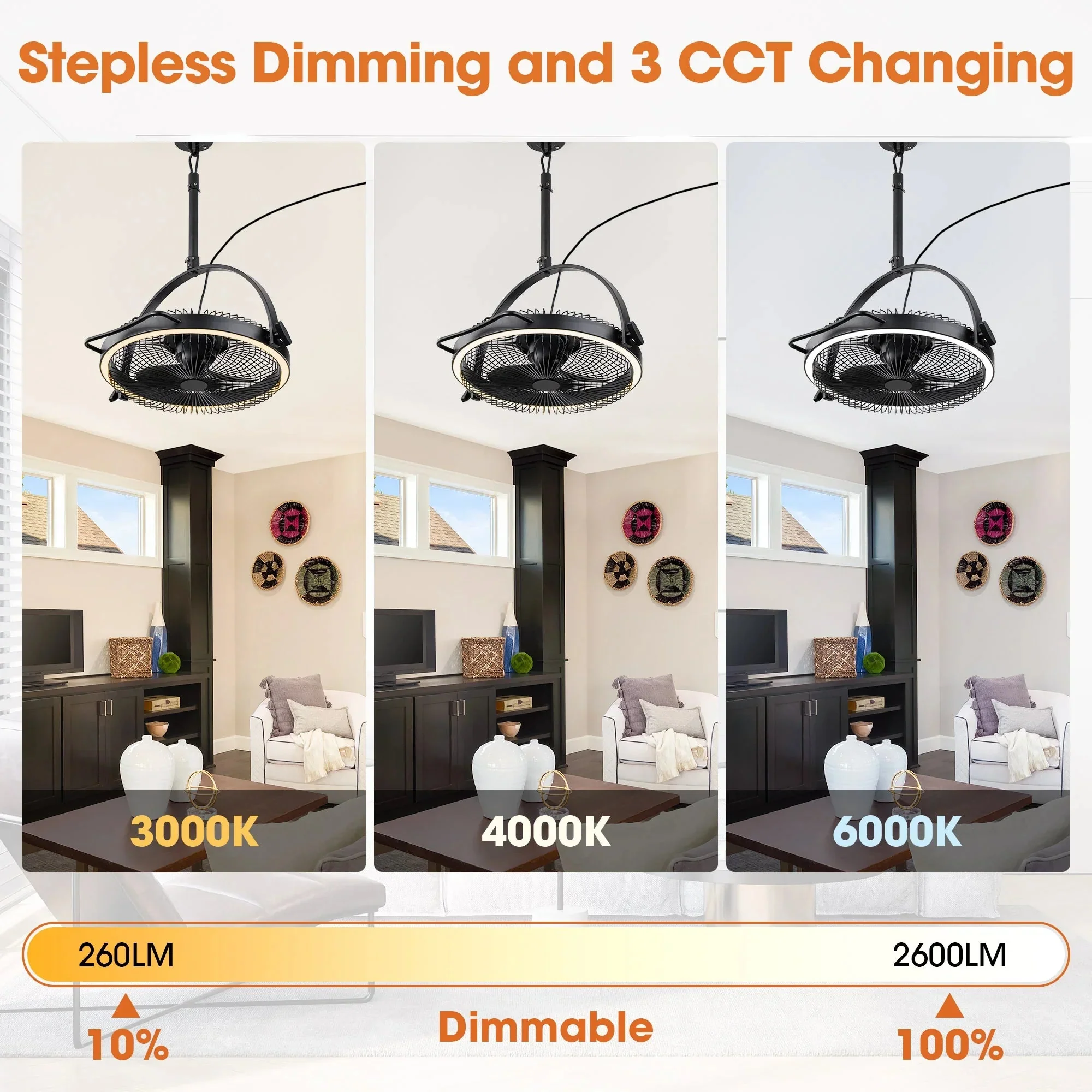 20 Inch Black Industrial Rotatable LED Downrod Fan Floor Fan with Remote Control - Image 7