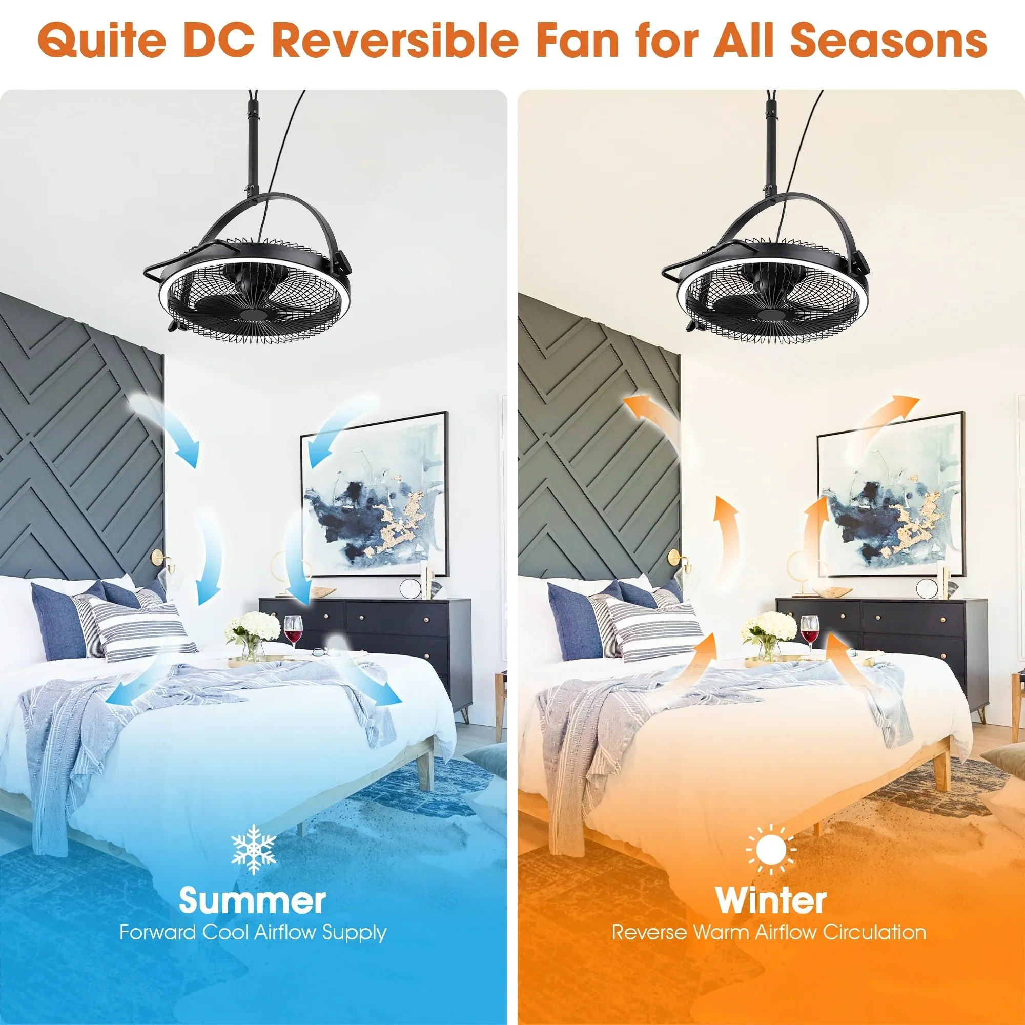 20 Inch Black Industrial Rotatable LED Downrod Fan Floor Fan with Remote Control - Image 8