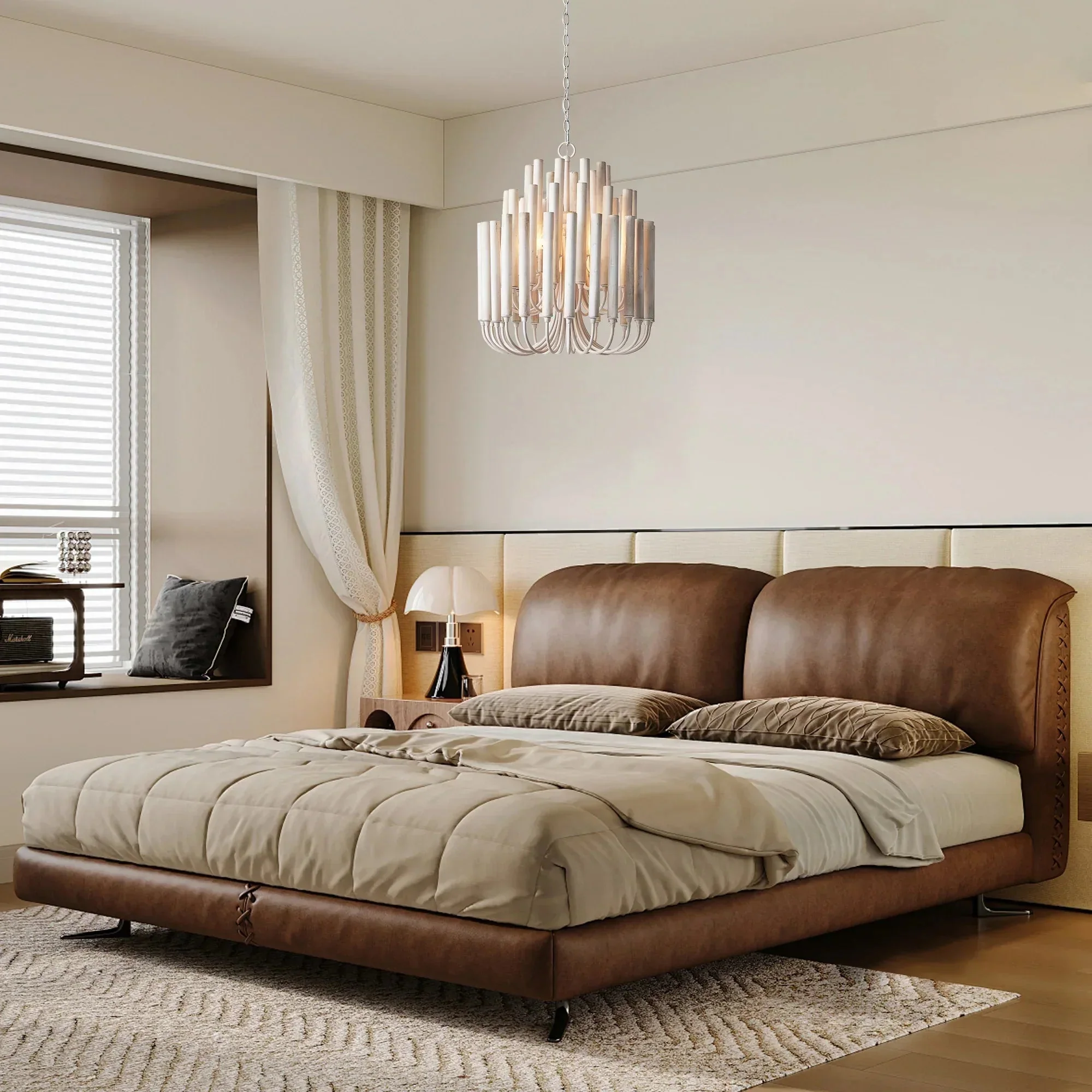 20 Inch Borg 5-Light White Wooden Chandelier - Image 2