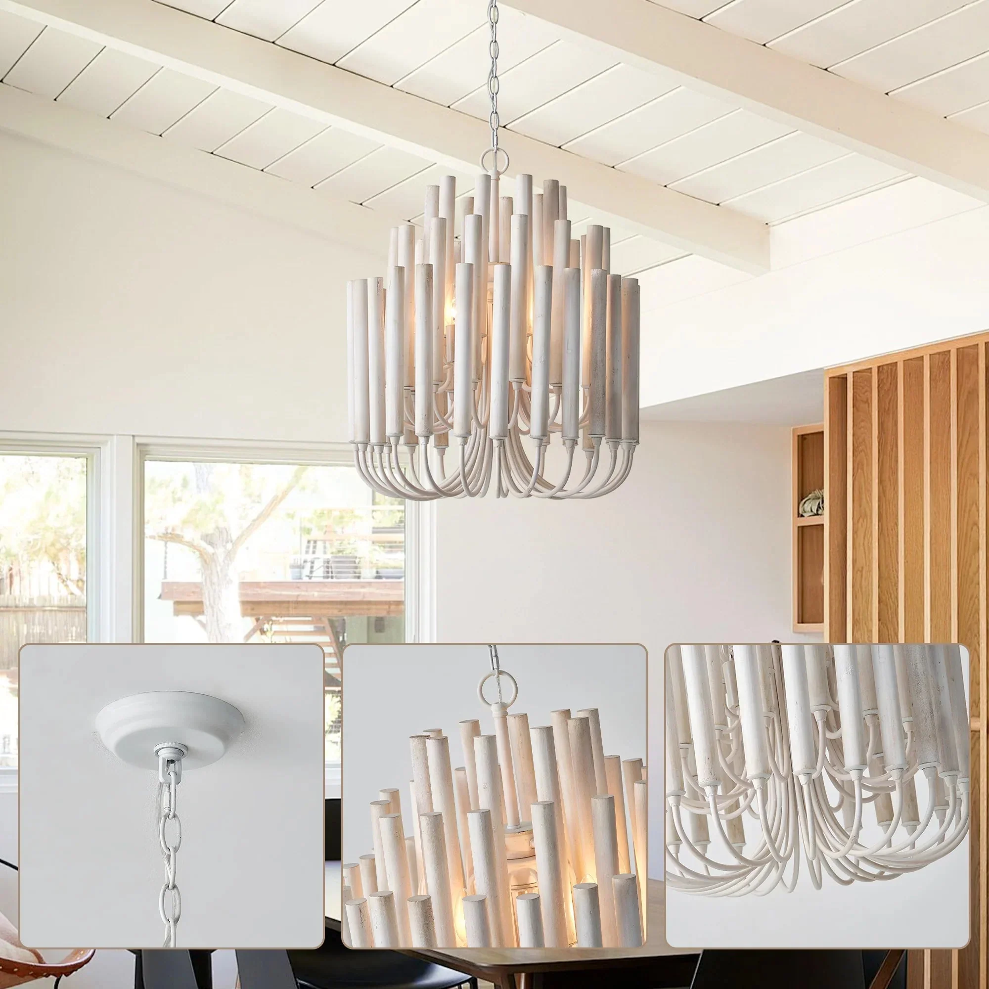 20 Inch Borg 5-Light White Wooden Chandelier - Image 4