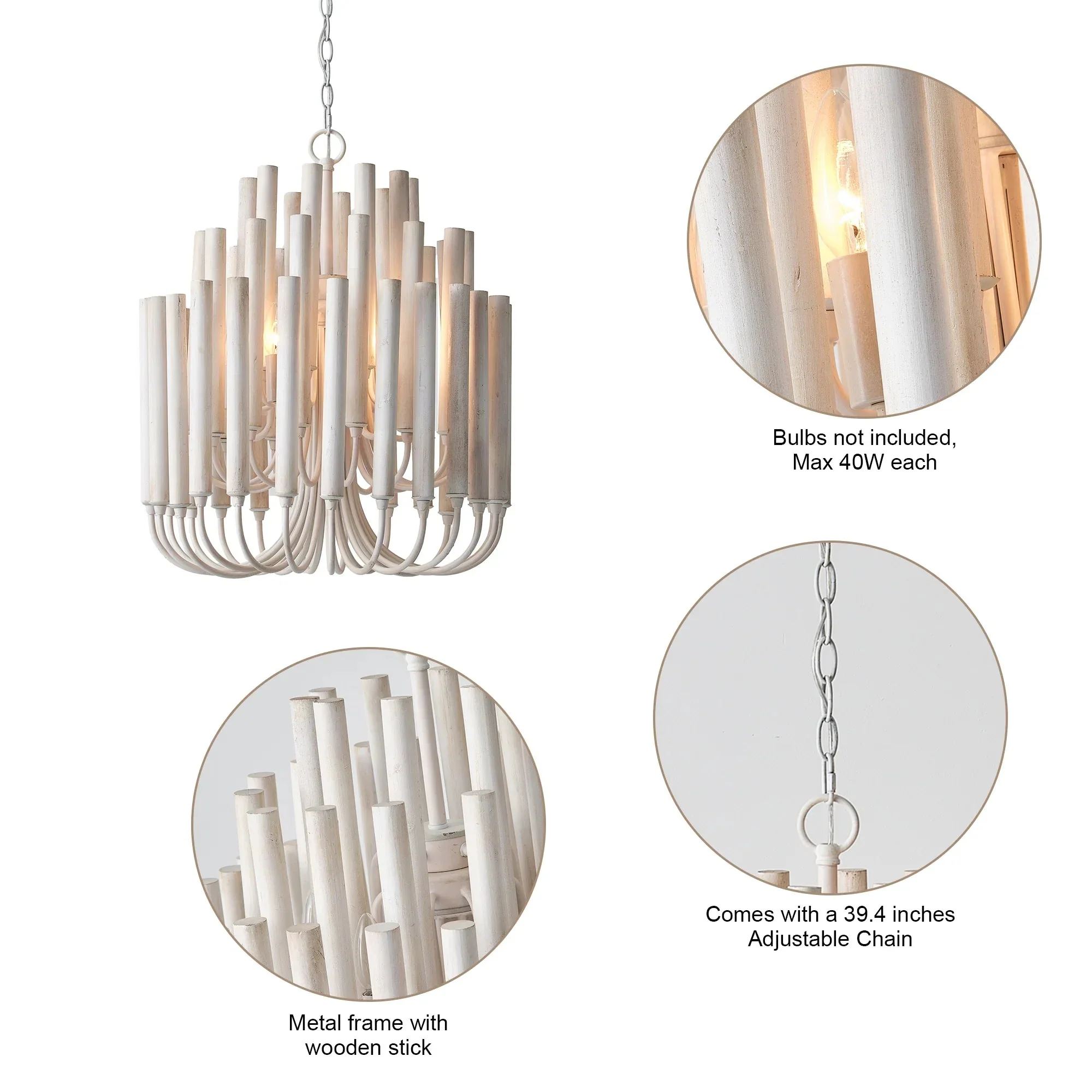20 Inch Borg 5-Light White Wooden Chandelier - Image 5