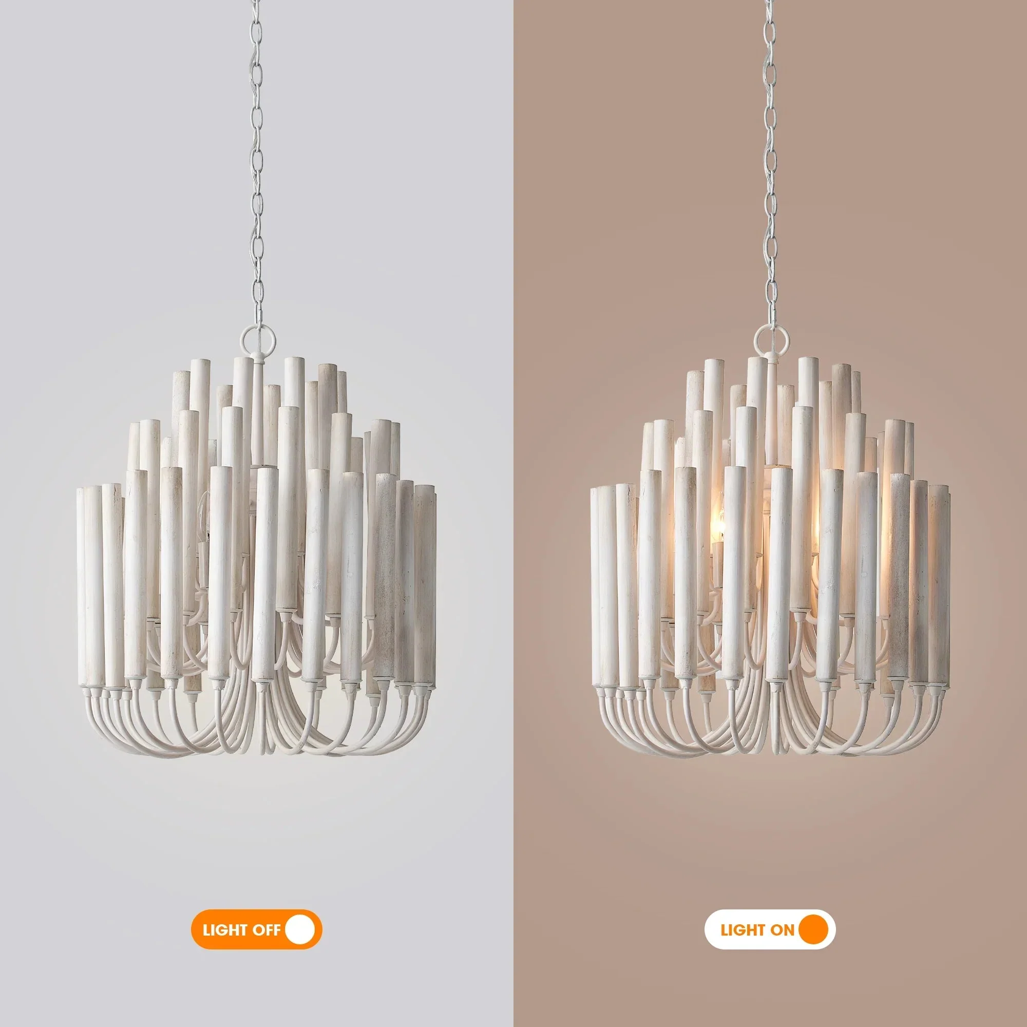 20 Inch Borg 5-Light White Wooden Chandelier - Image 6