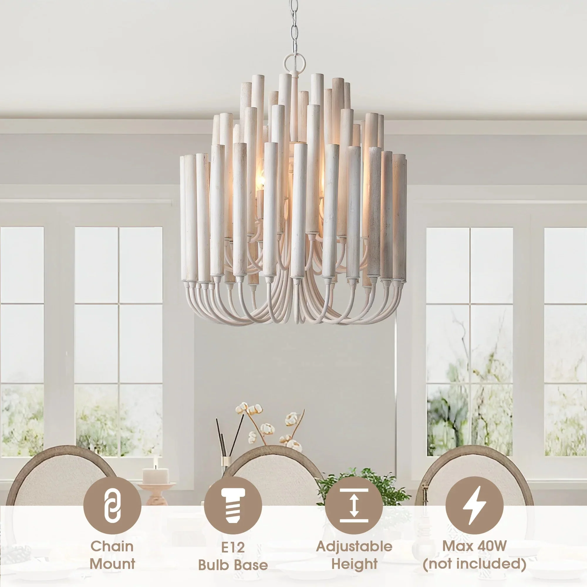 20 Inch Borg 5-Light White Wooden Chandelier - Image 7