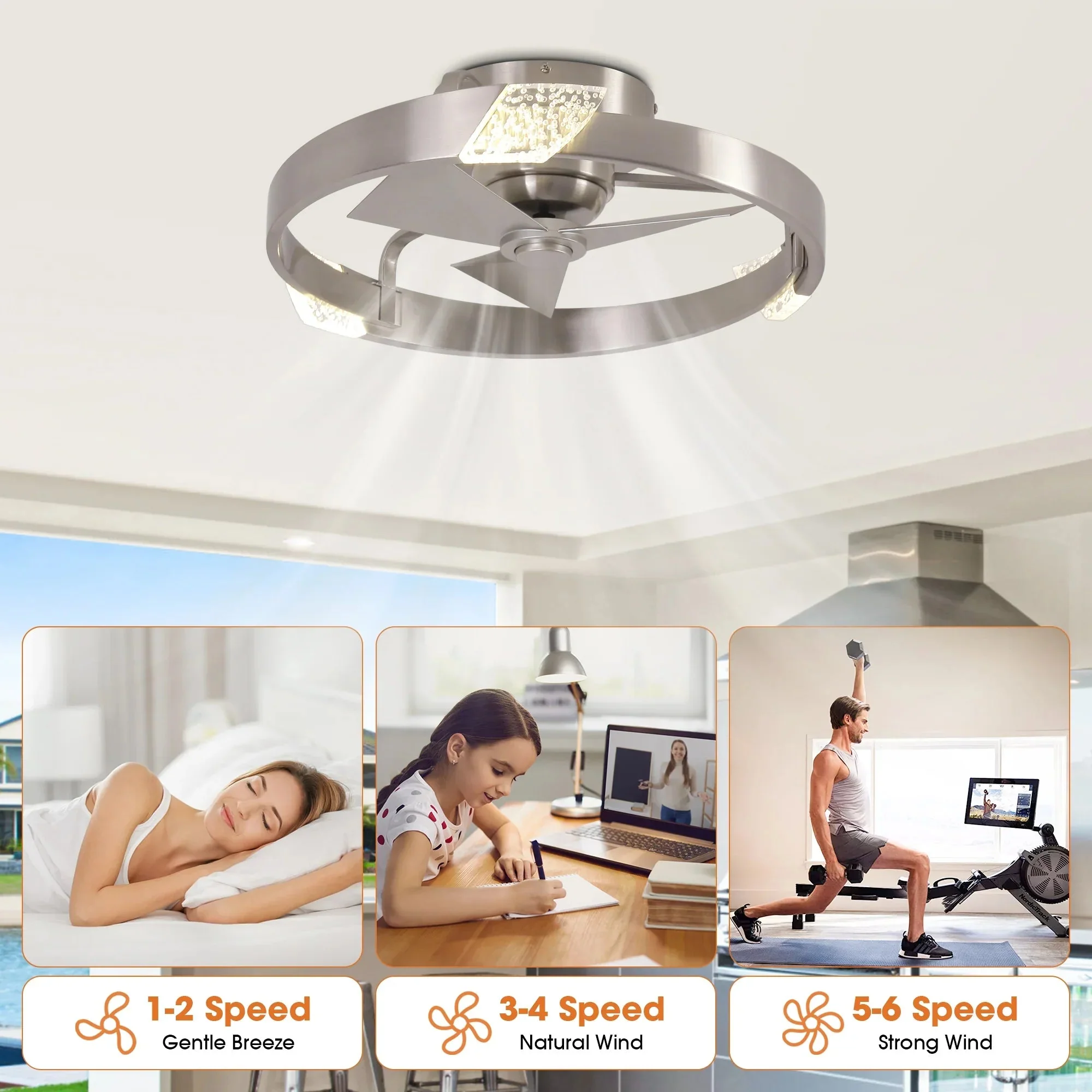 20 Inch Hazel Satin Nickel Flush Mount LED Ceiling Fan with Remote Control - Image 10