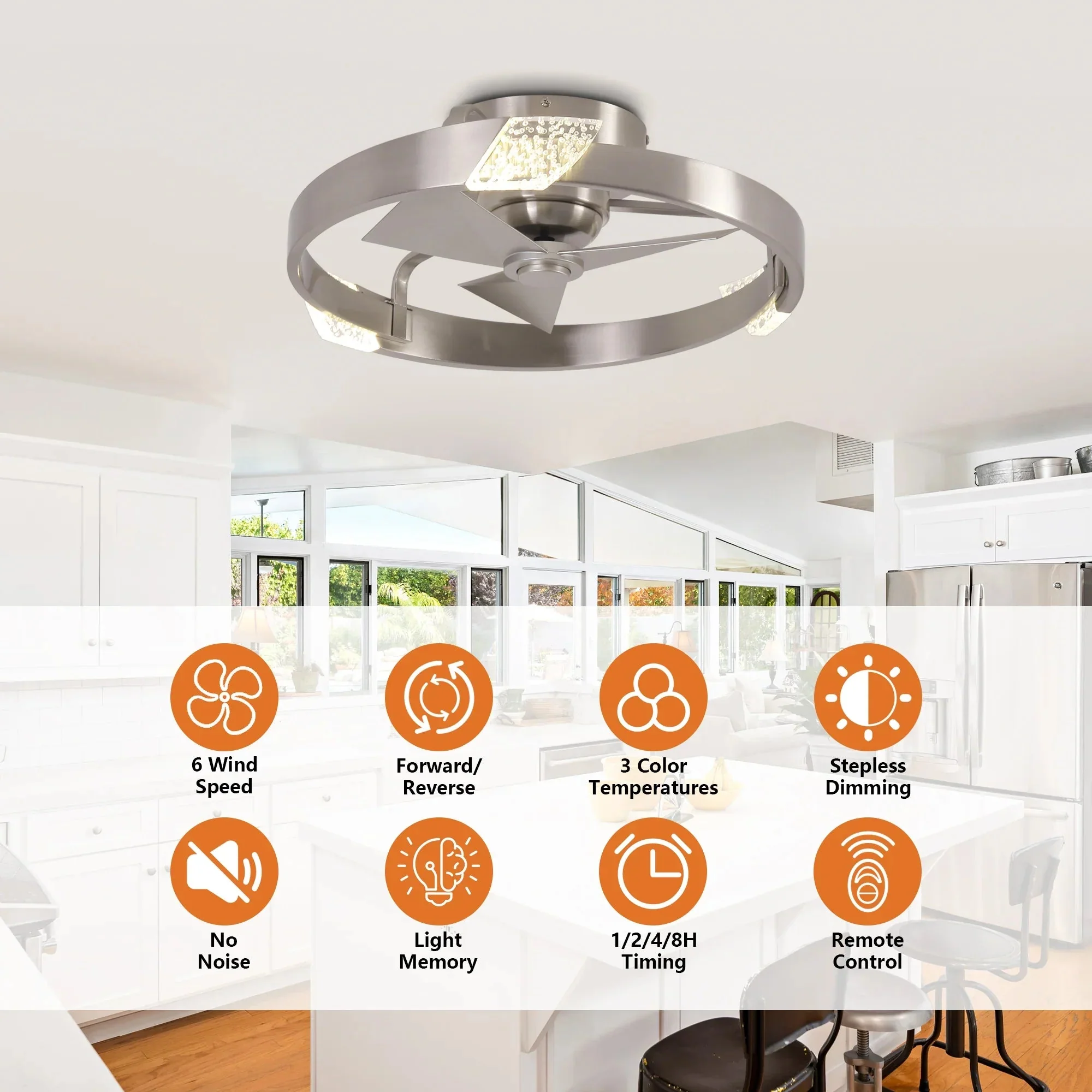 20 Inch Hazel Satin Nickel Flush Mount LED Ceiling Fan with Remote Control - Image 5