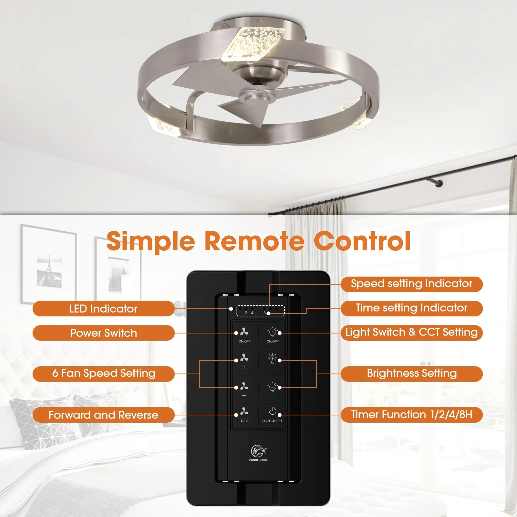20 Inch Hazel Satin Nickel Flush Mount LED Ceiling Fan with Remote Control - Image 8
