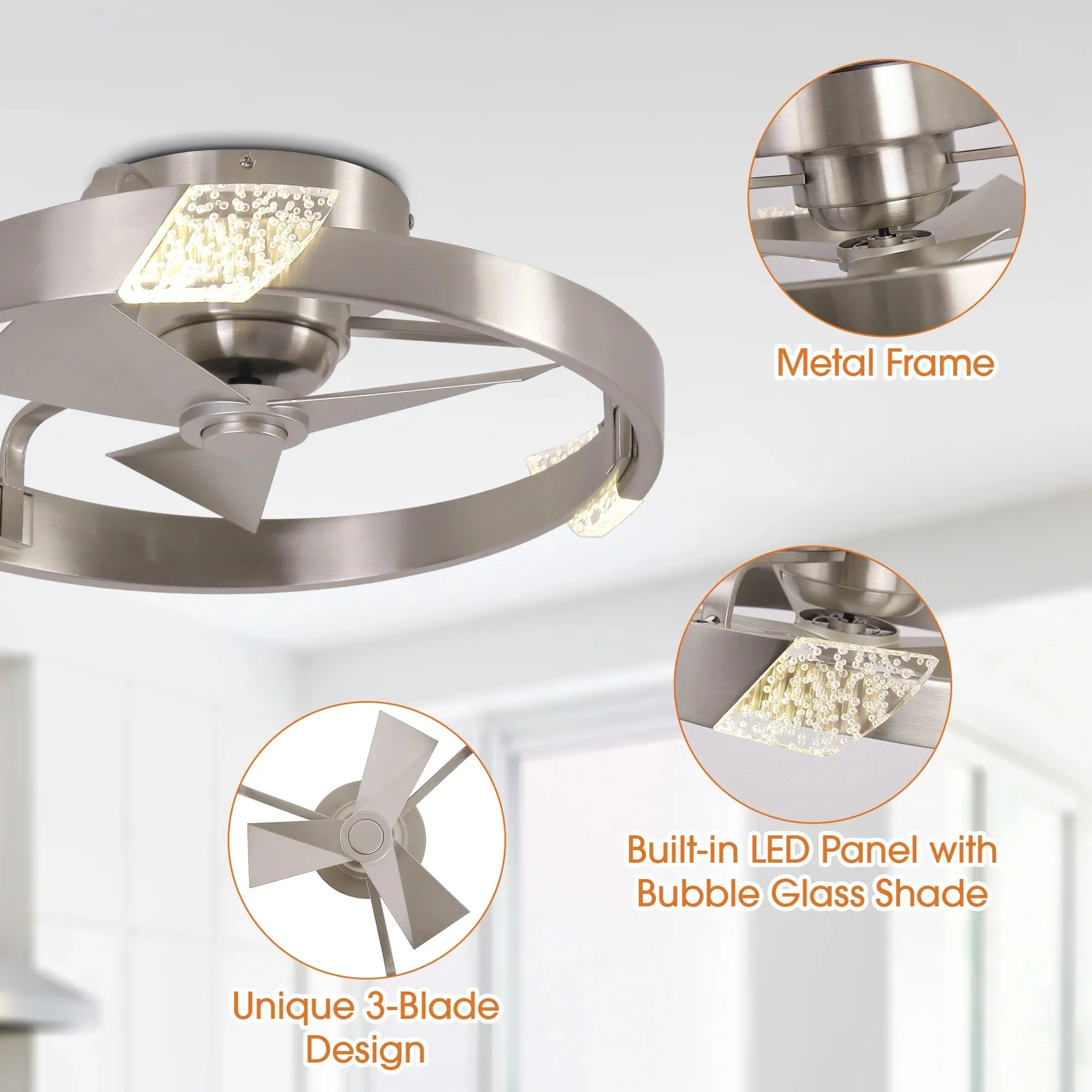 20 Inch Hazel Satin Nickel Flush Mount LED Ceiling Fan with Remote Control - Image 9