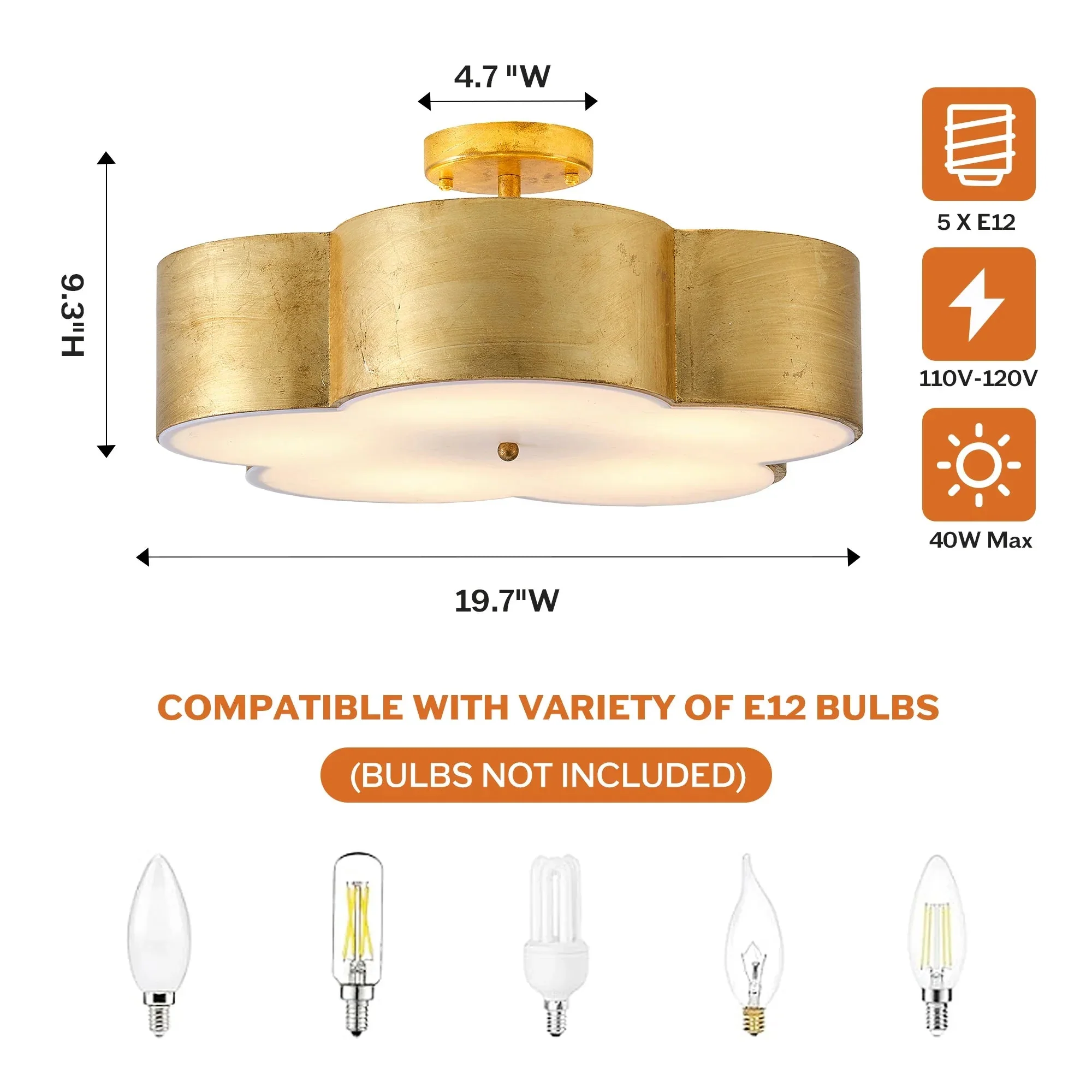 20 Inch Joyce 5-Light Vintage Golden Semi-Flush Mount Ceiling Light - Image 7