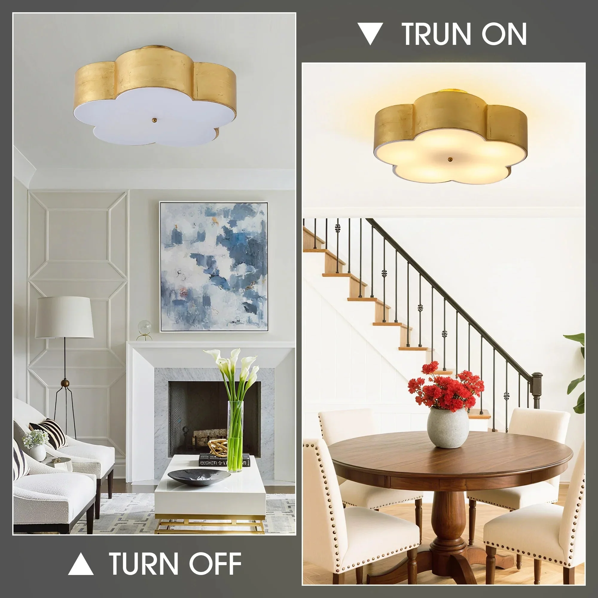 20 Inch Joyce 5-Light Vintage Golden Semi-Flush Mount Ceiling Light - Image 8