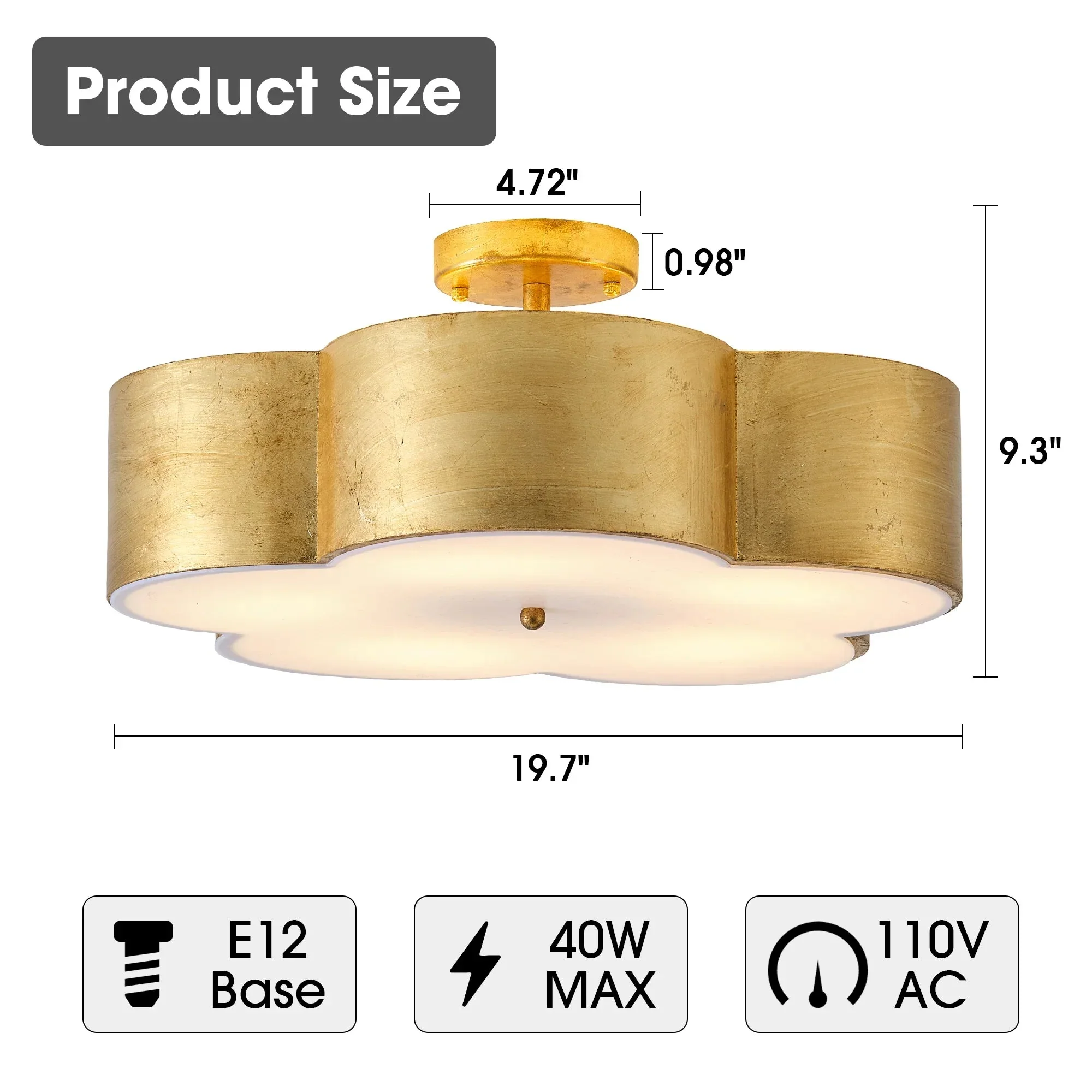 20 Inch Joyce 5-Light Vintage Golden Semi-Flush Mount Ceiling Light - Image 9