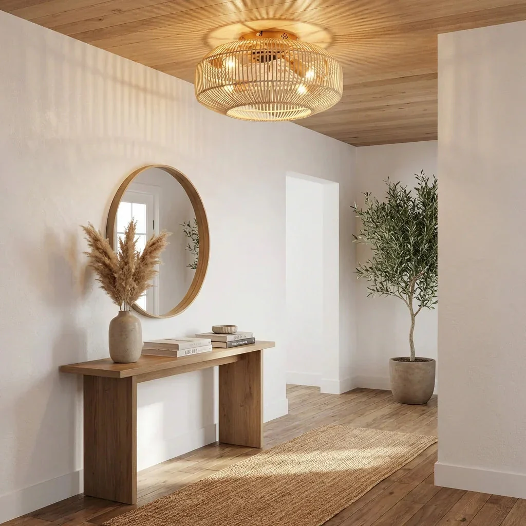20 Inch Mandy Retro Golden Flush Mount Ceiling Fan with Light and Remote Control - Image 2