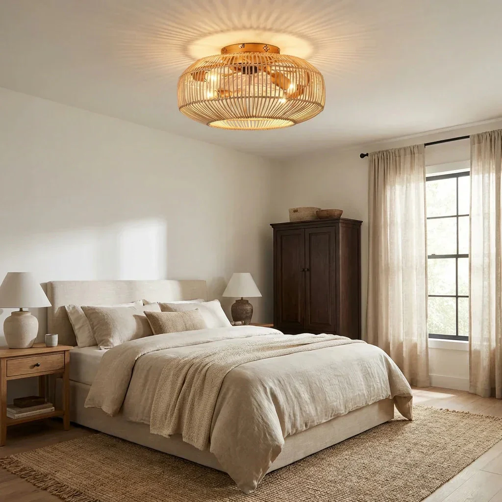 20 Inch Mandy Retro Golden Flush Mount Ceiling Fan with Light and Remote Control - Image 3