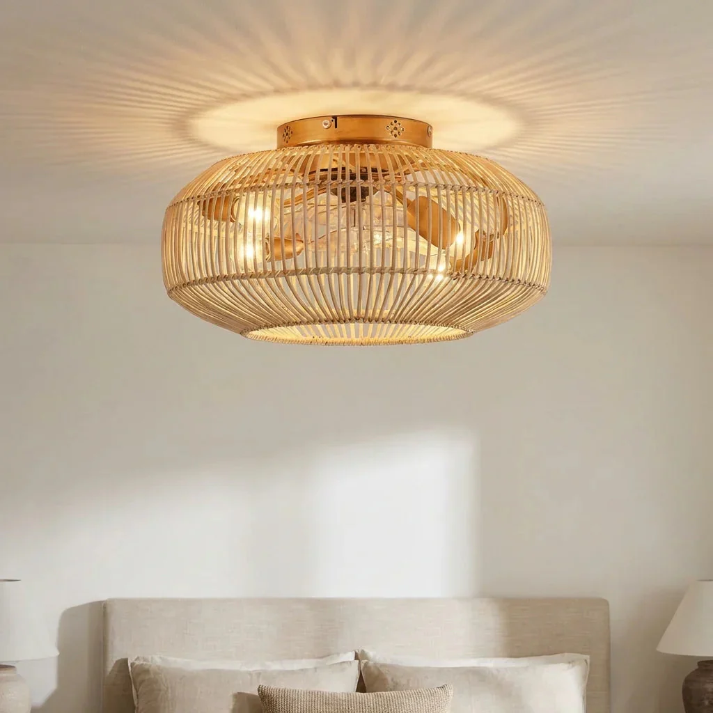 20 Inch Mandy Retro Golden Flush Mount Ceiling Fan with Light and Remote Control - Image 4