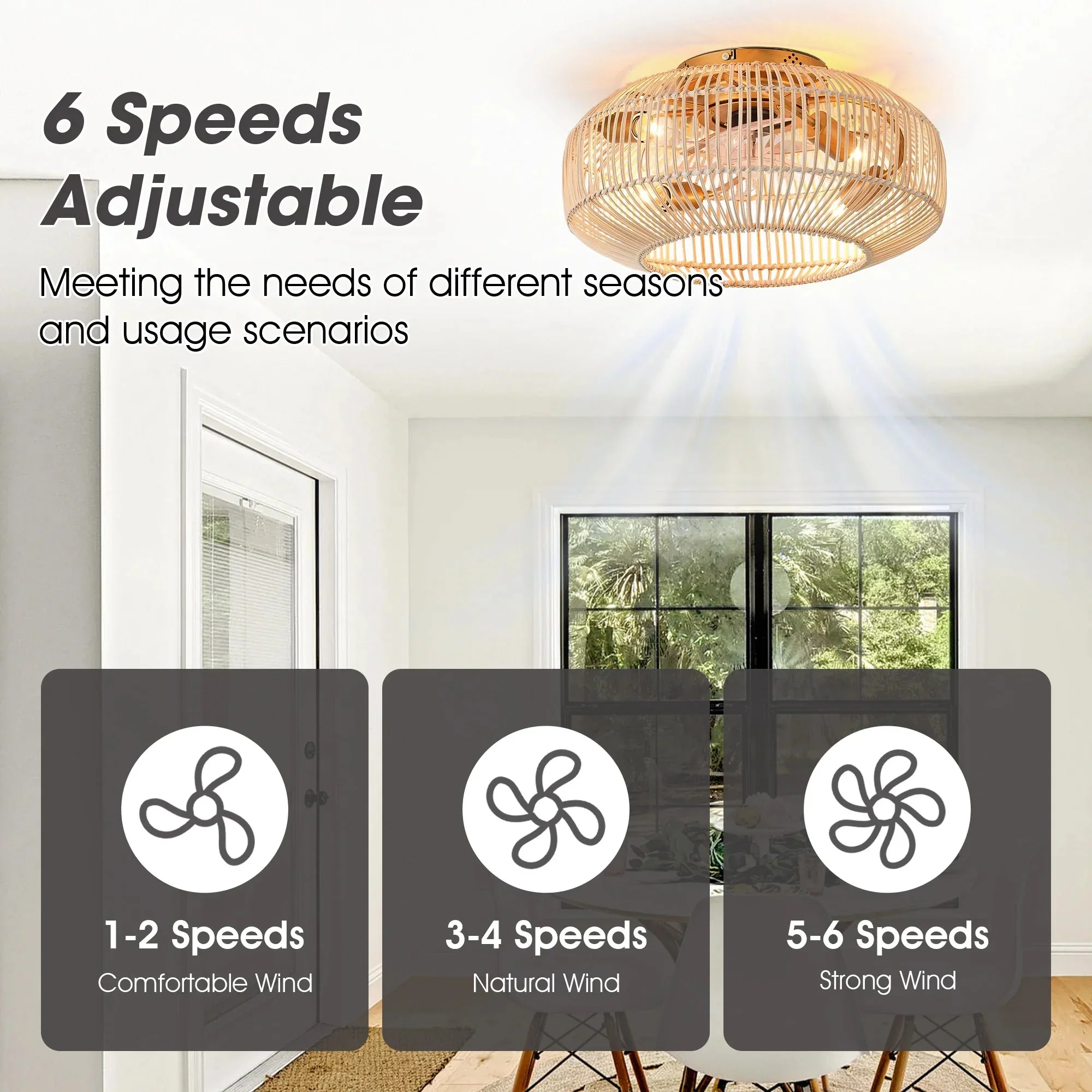 20 Inch Mandy Retro Golden Flush Mount Ceiling Fan with Light and Remote Control - Image 7