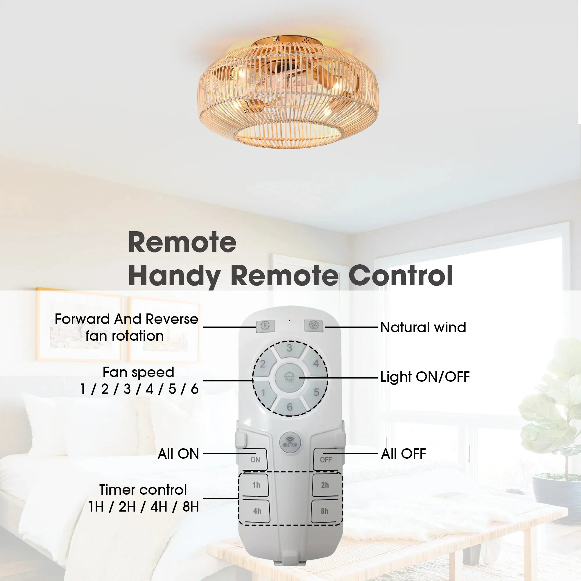 20 Inch Mandy Retro Golden Flush Mount Ceiling Fan with Light and Remote Control - Image 8