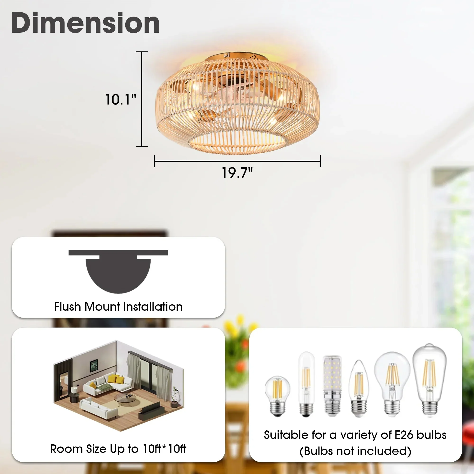 20 Inch Mandy Retro Golden Flush Mount Ceiling Fan with Light and Remote Control - Image 9