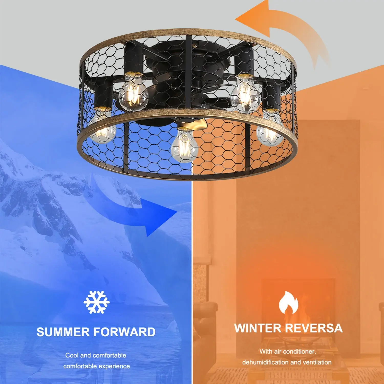 20 Inch Metallic Ceiling Fan with Light Flush Mount and Remote - Image 3