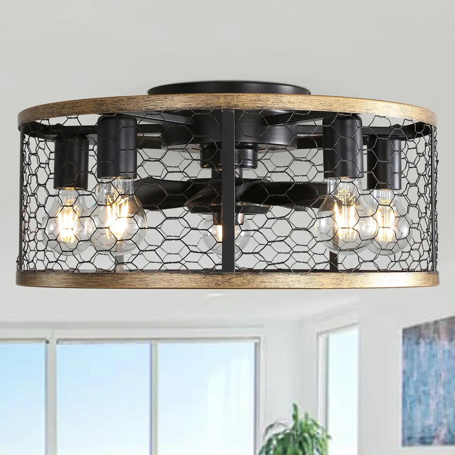 20 Inch Metallic Ceiling Fan with Light Flush Mount and Remote - Image 4