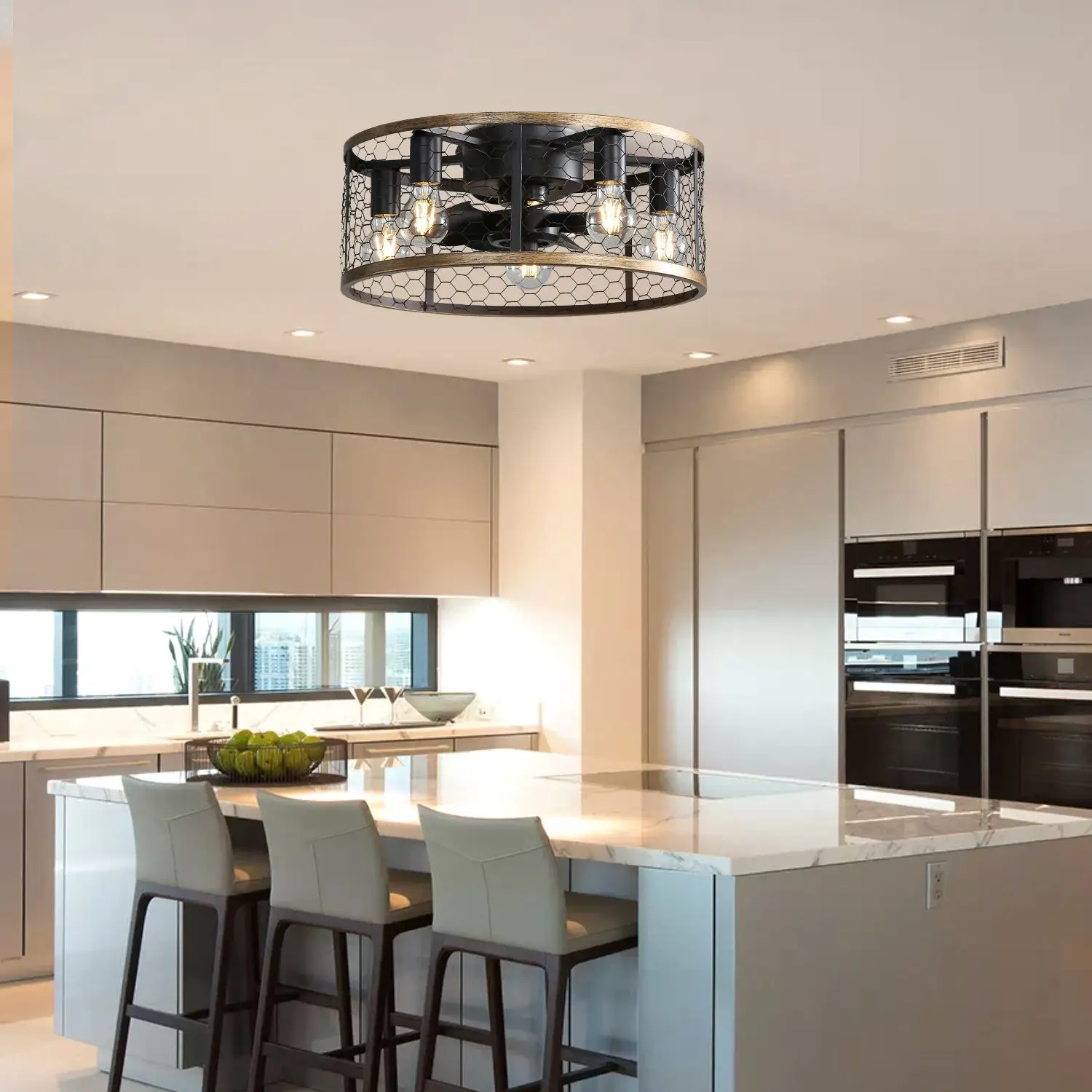 20 Inch Metallic Ceiling Fan with Light Flush Mount and Remote - Image 5