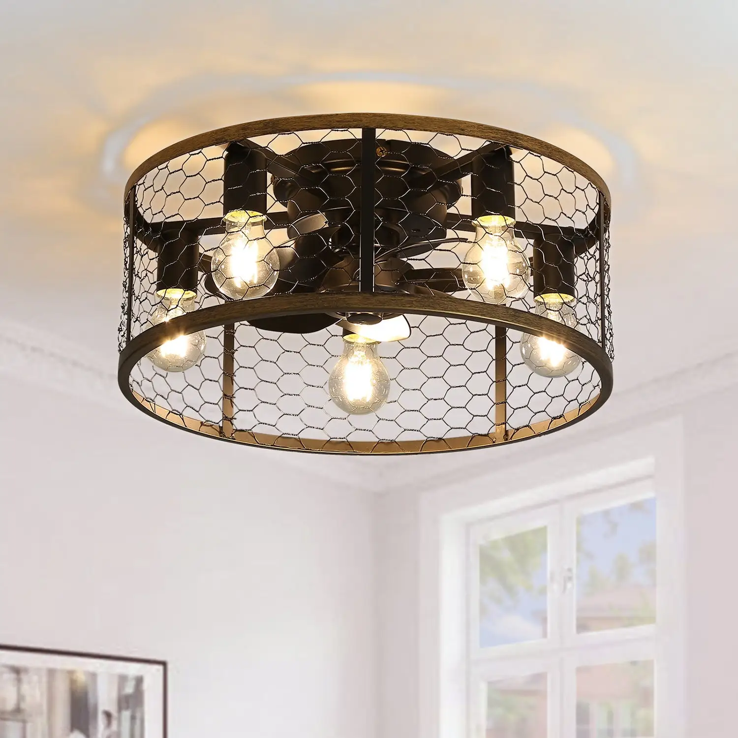 20 Inch Metallic Ceiling Fan with Light Flush Mount and Remote - Image 6