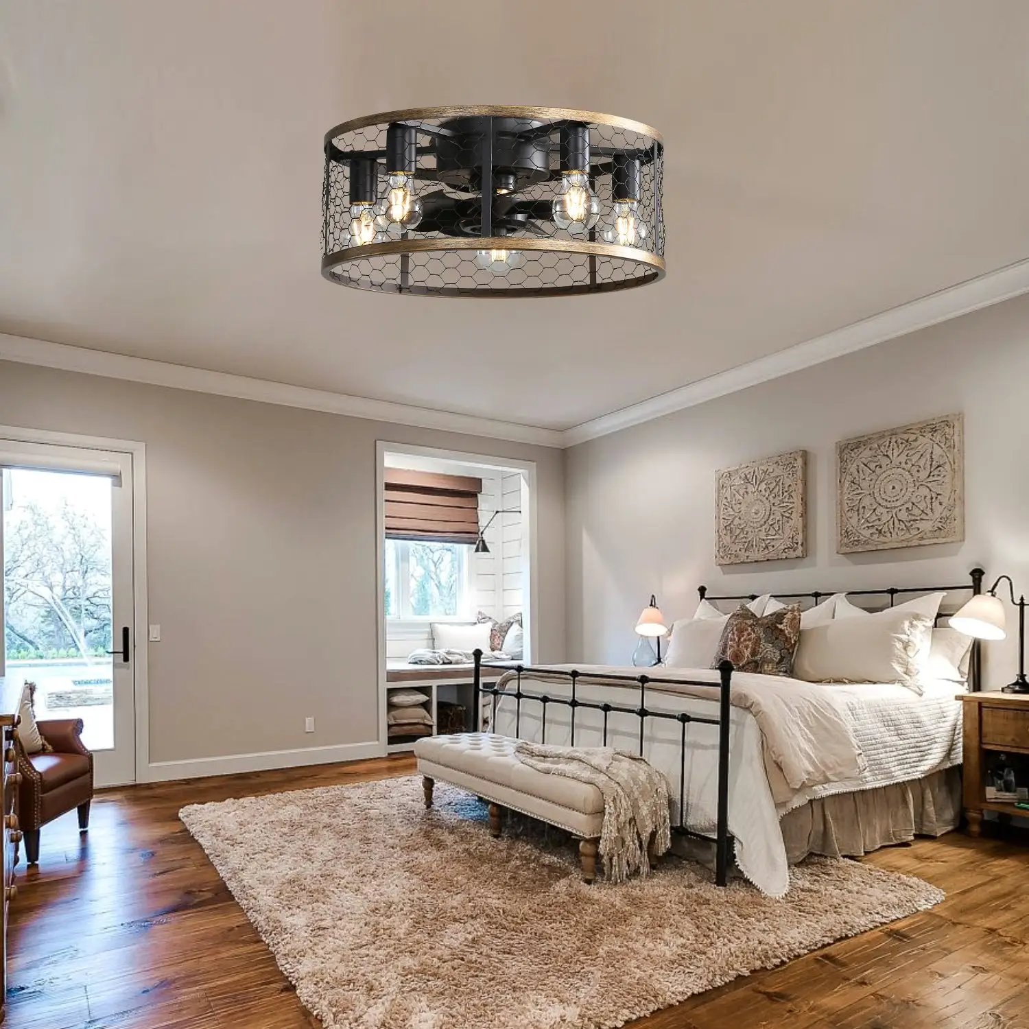 20 Inch Metallic Ceiling Fan with Light Flush Mount and Remote - Image 8