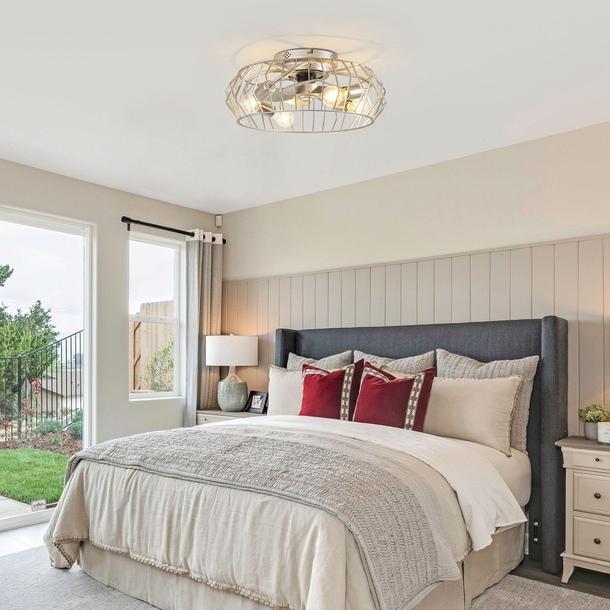 20 Inch Silver Flush Mount Ceiling Fan with Light APP and Remote Control - Image 3