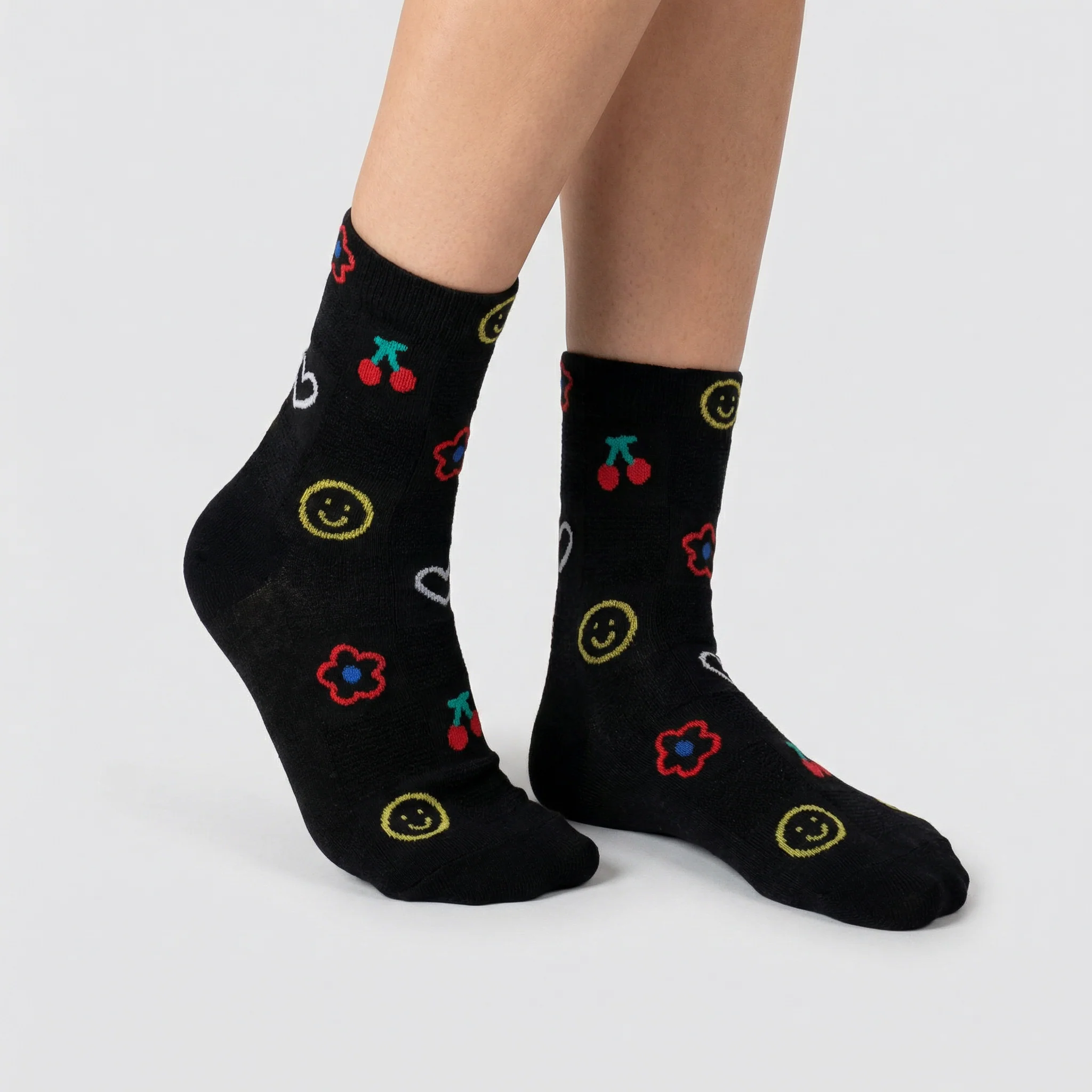 2000s Symbols Pattern Women's Crew Socks in Black [Size 5-10] - Image 3