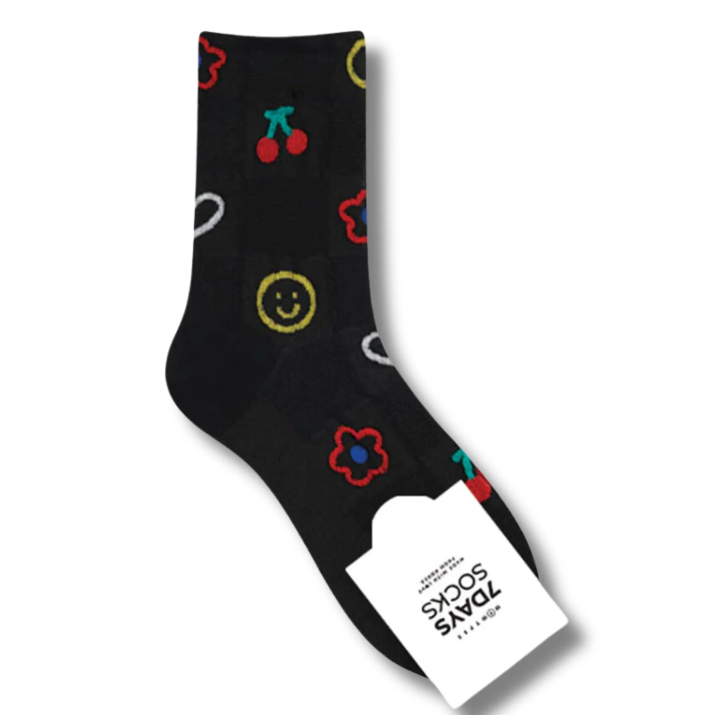 2000s Symbols Pattern Women's Crew Socks in Black [Size 5-10] - Image 5