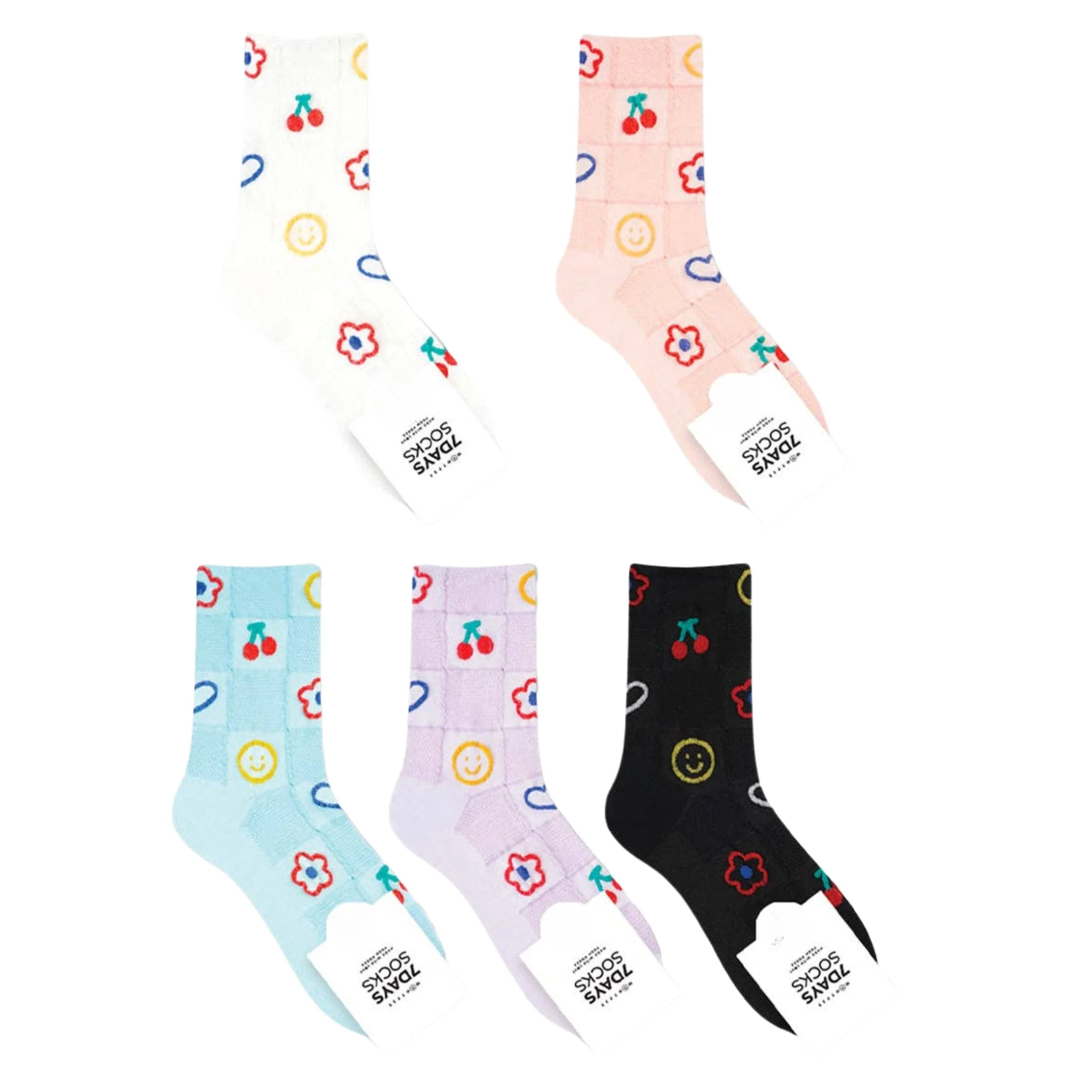 2000s Symbols Pattern Women's Crew Socks in Black [Size 5-10] - Image 6