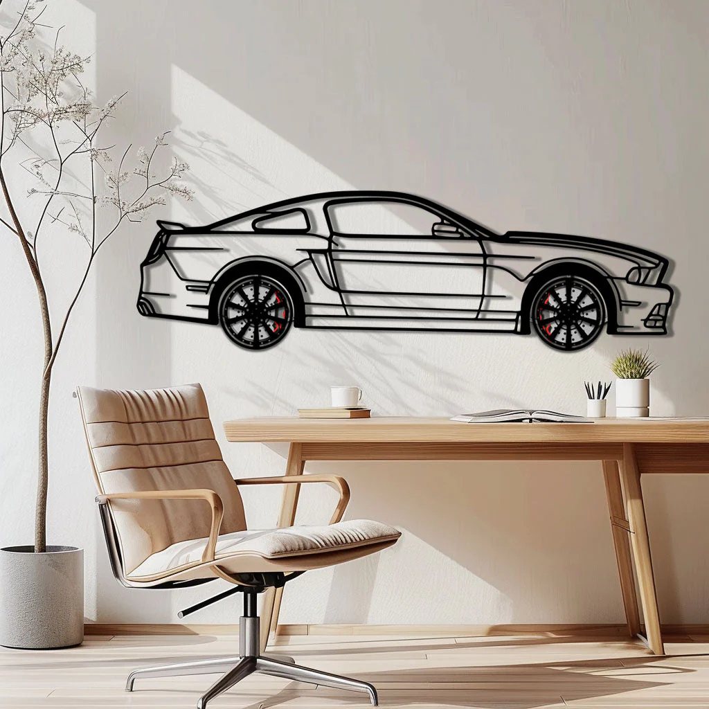 2013 Ford Mustang GT Metal Car Wall Art with Rotating Wheels - S197 Modern Muscle Silhouette - Interactive Automotive Wall Decor- KAFMEKA141 - Image 2