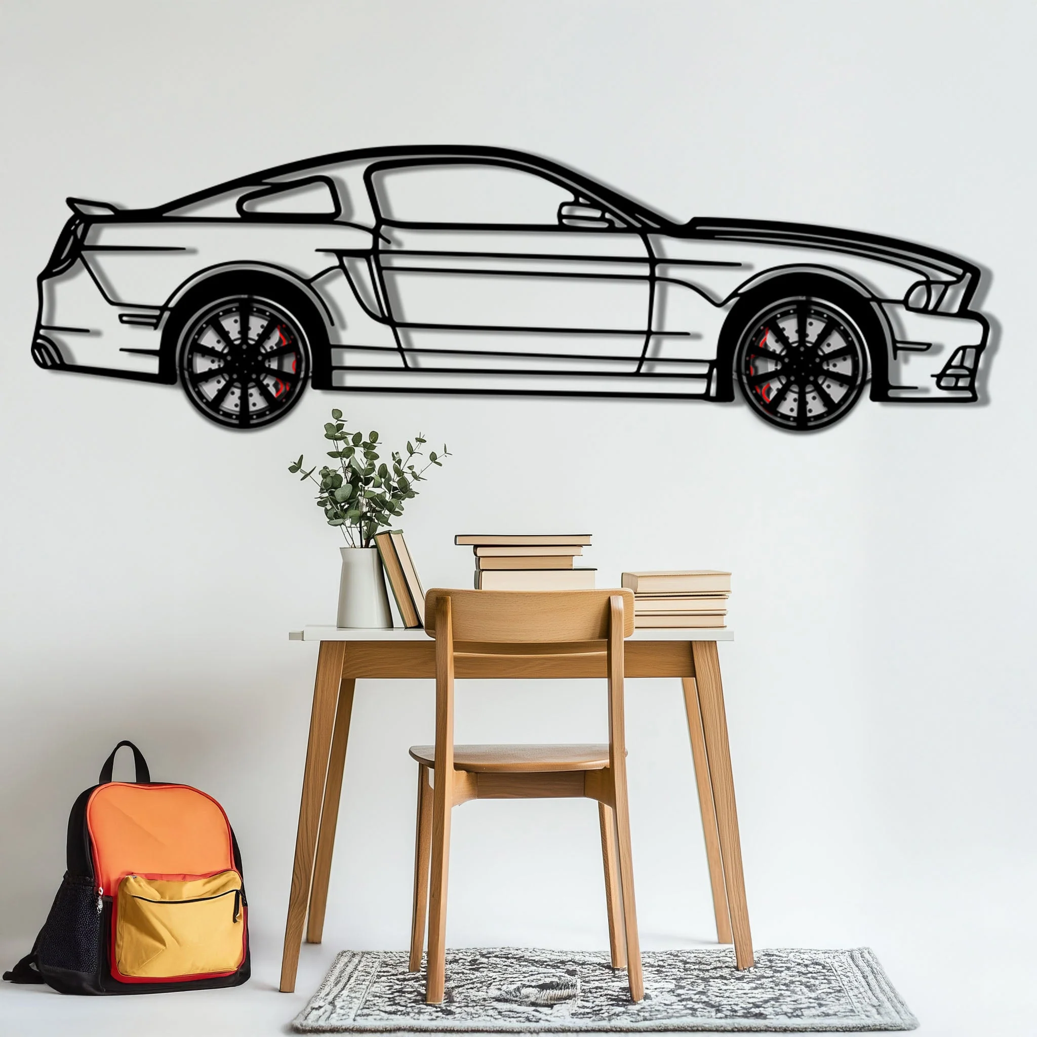 2013 Ford Mustang GT Metal Car Wall Art with Rotating Wheels - S197 Modern Muscle Silhouette - Interactive Automotive Wall Decor- KAFMEKA141 - Image 5