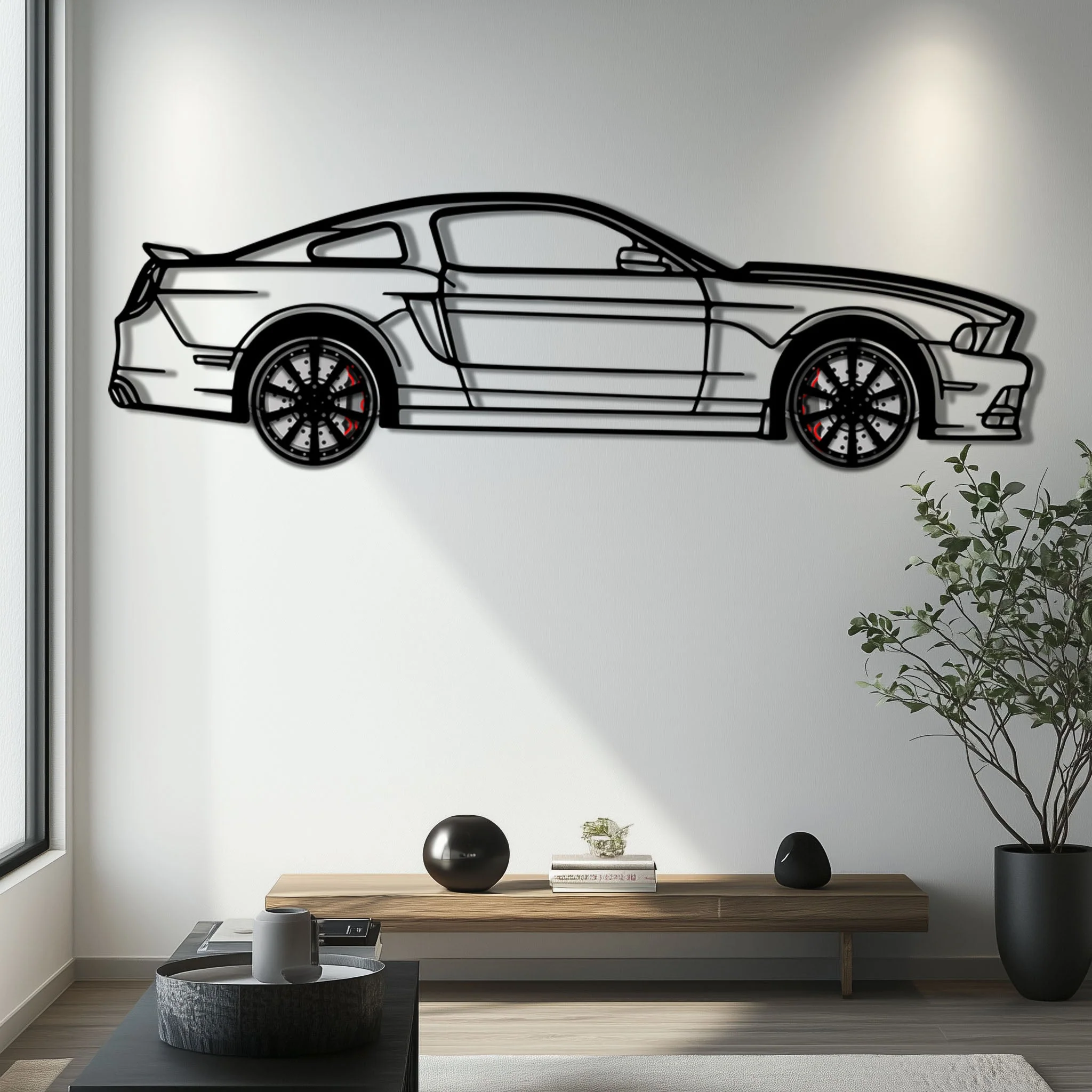 2013 Ford Mustang GT Metal Car Wall Art with Rotating Wheels - S197 Modern Muscle Silhouette - Interactive Automotive Wall Decor- KAFMEKA141 - Image 6