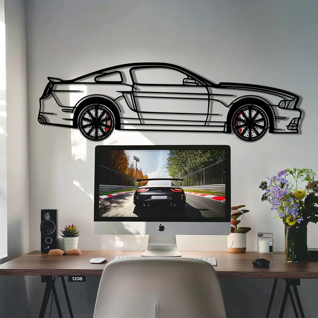 2013 Ford Mustang GT Metal Car Wall Art with Rotating Wheels - S197 Modern Muscle Silhouette - Interactive Automotive Wall Decor- KAFMEKA141 - Image 8