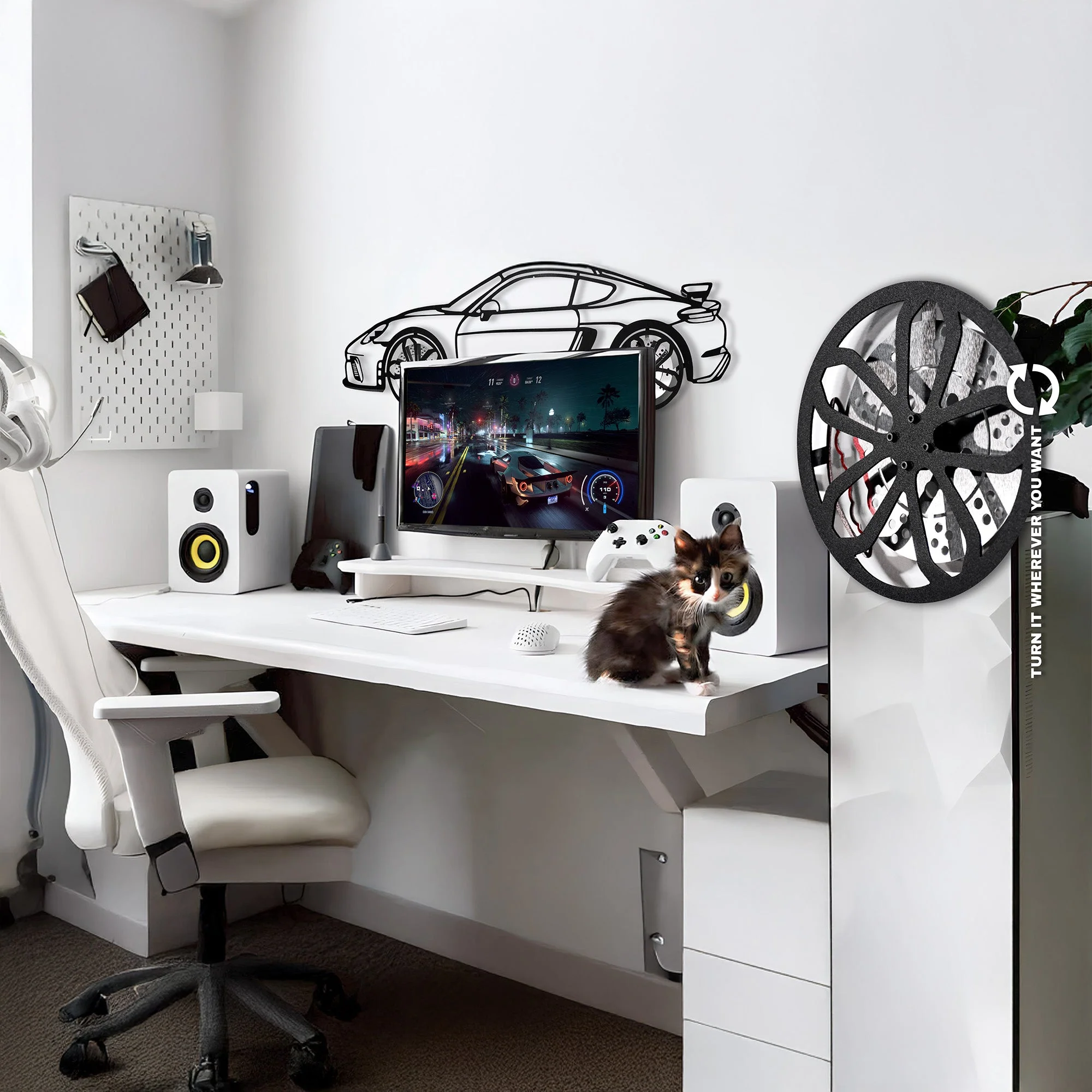2020 Porsche Cayman GT4 Wall Art – Steel Silhouette with Spinning Wheels-KAFMEKA007 - Image 3