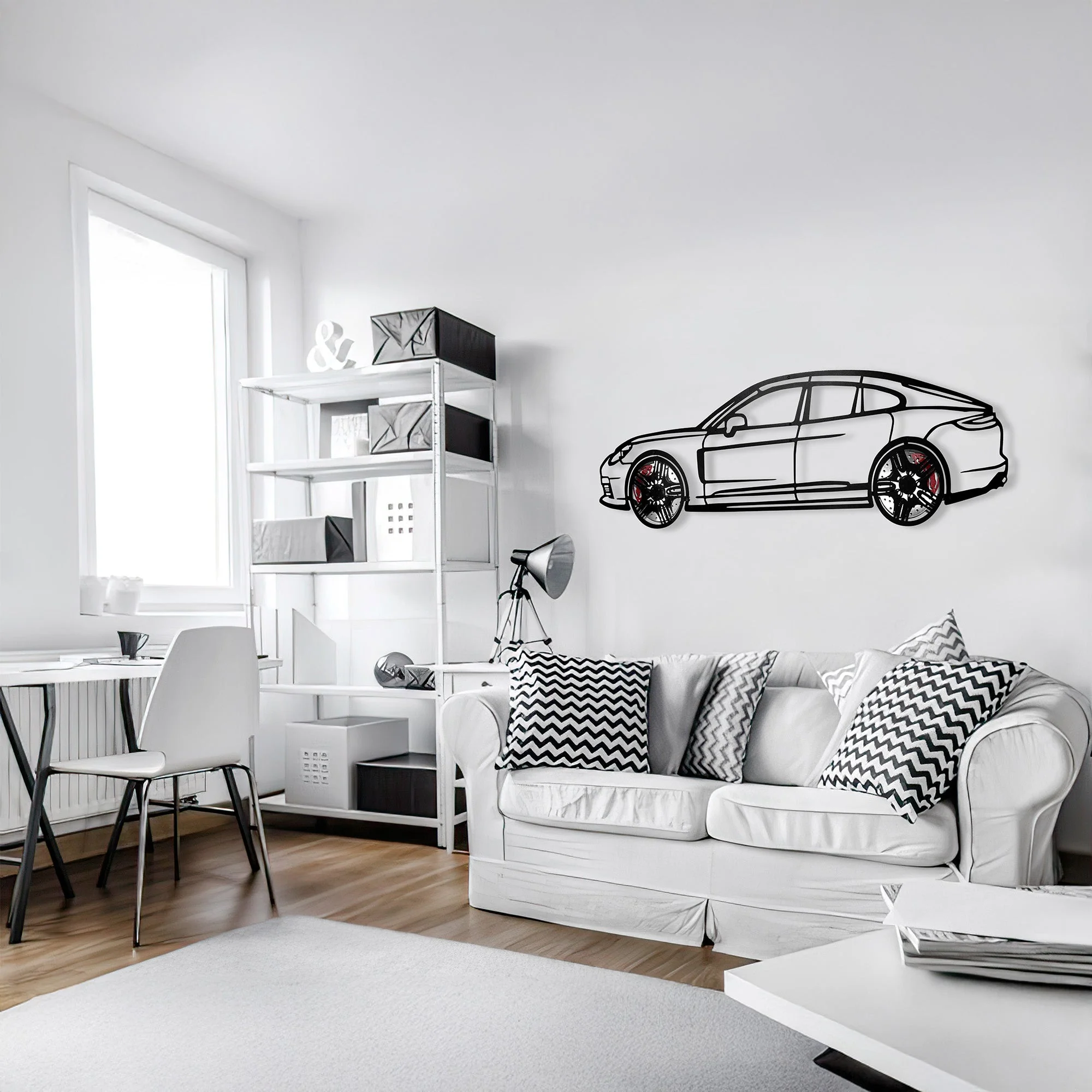 2022 Porsche Panamera 4S Wall Art – Steel Silhouette with Spinning Wheels-KAFMEKA009 - Image 11