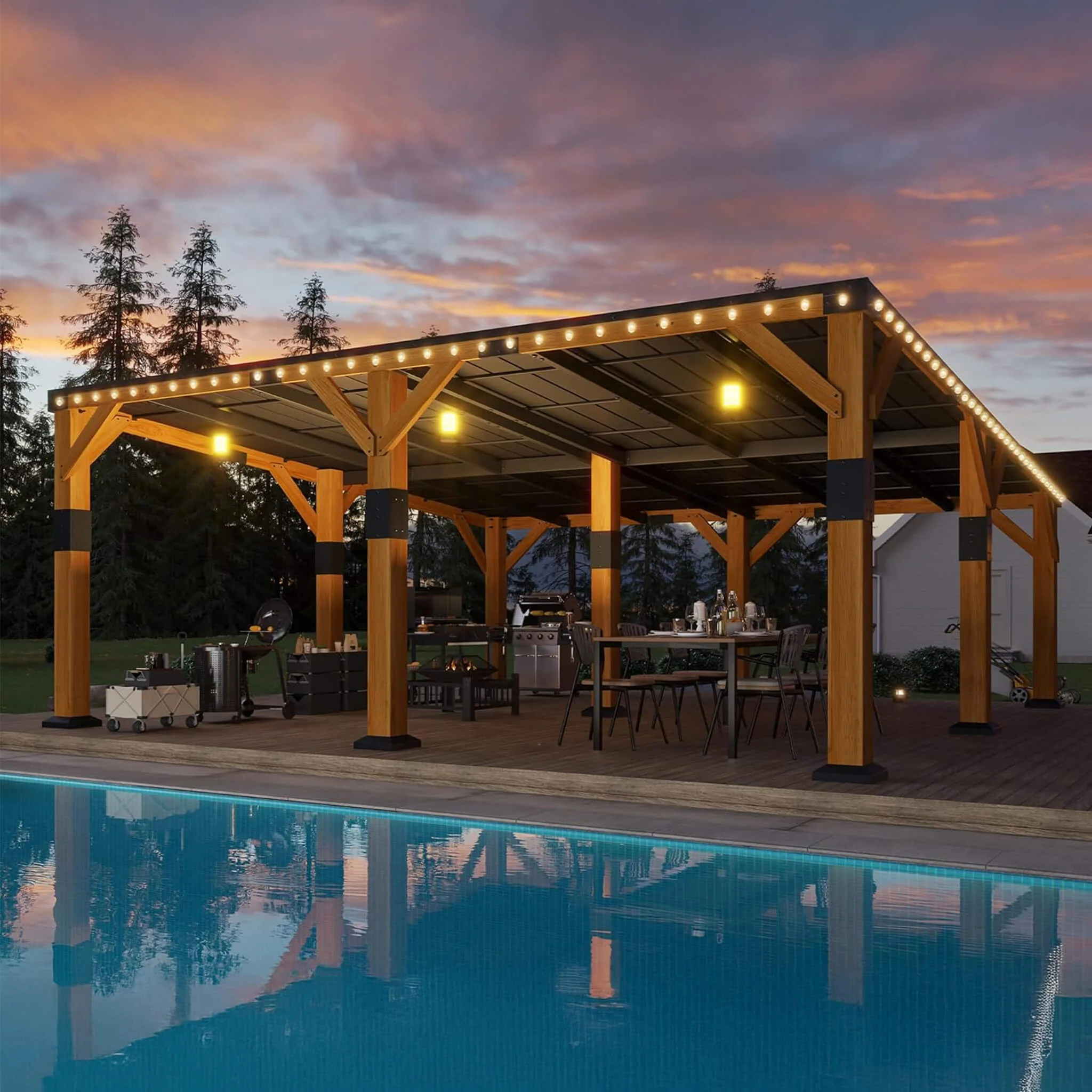 [20X20FT] Alora Heavy-Duty All-Weather Outdoor Cedar Wood Carport With Galvanized Steel Roof (SAK76145) - Image 8