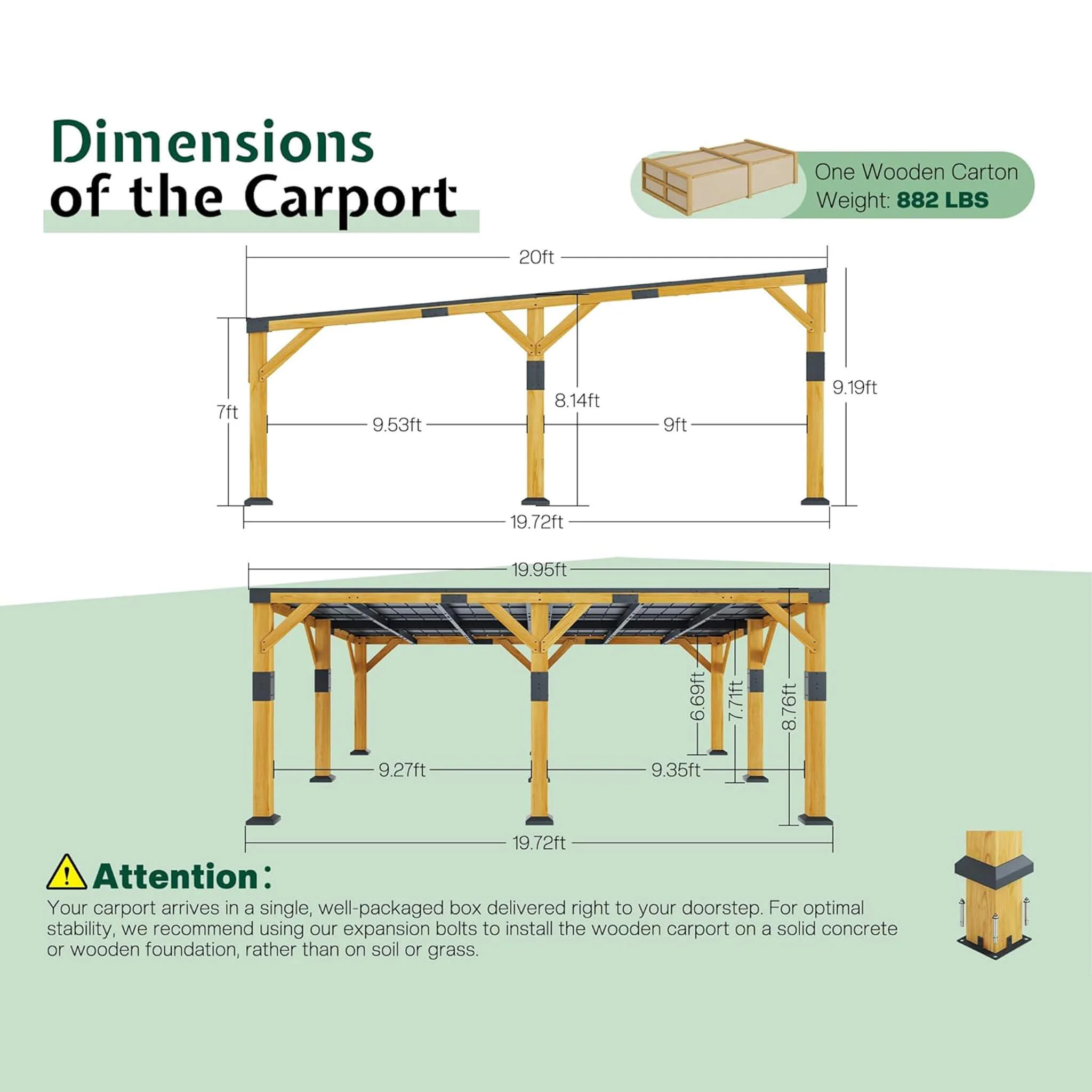 [20X20FT] Alora Heavy-Duty All-Weather Outdoor Cedar Wood Carport With Galvanized Steel Roof (SAK76145) - Image 9