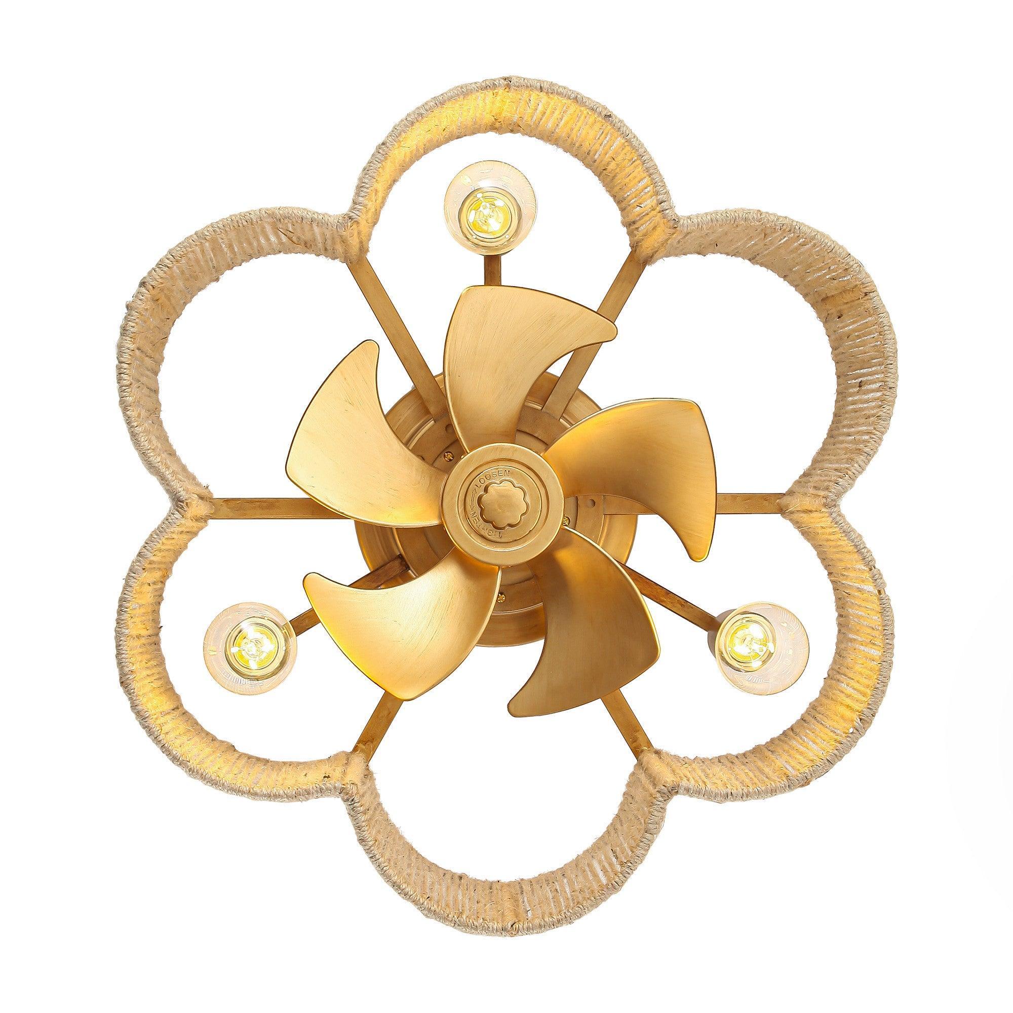 21 Inch Golden Flower-shape Farmhouse Rattan Flush Mount Ceiling Fan with Light APP and Remote Control - Image 12