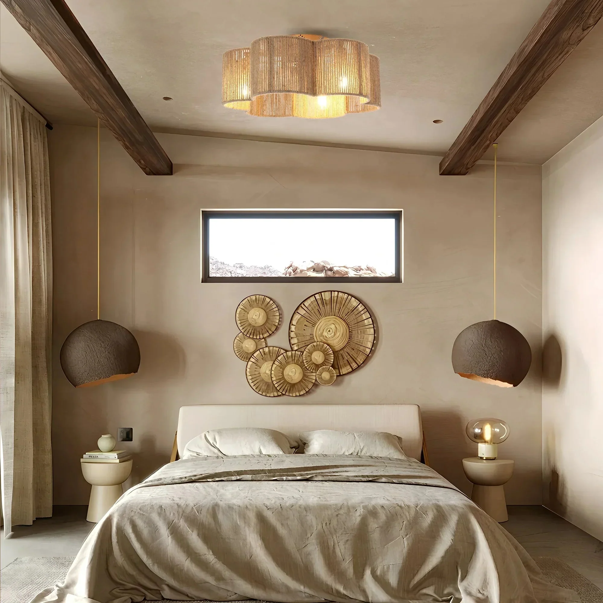 21 Inch Golden Flower-shape Farmhouse Rattan Flush Mount Ceiling Fan with Light APP and Remote Control - Image 3
