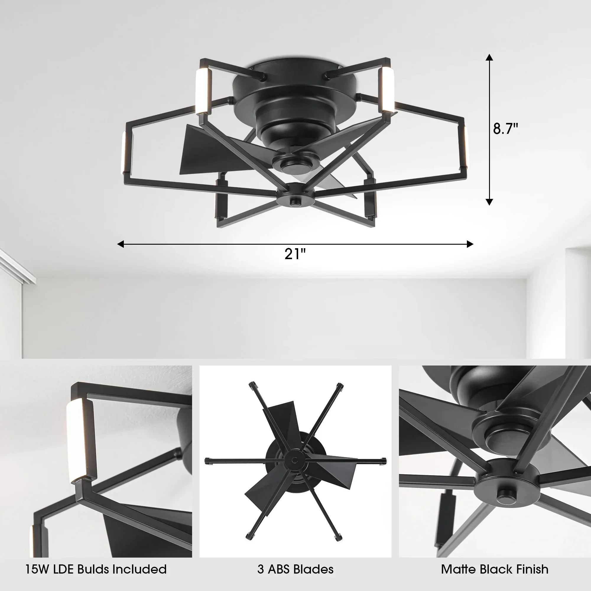 21 Inch Wade Black Industrial Flush Mount LED Ceiling Fan - Image 10