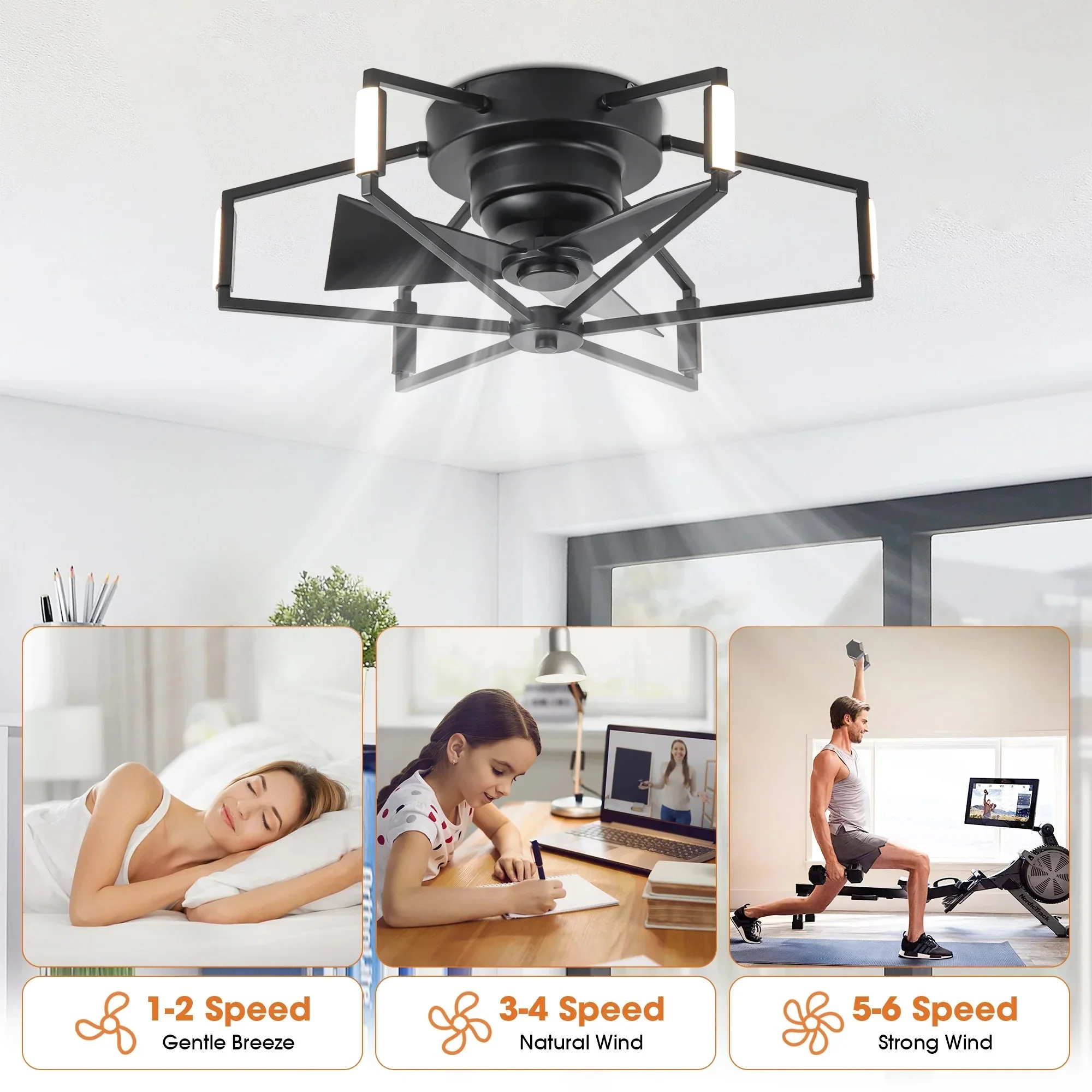 21 Inch Wade Black Industrial Flush Mount LED Ceiling Fan - Image 11