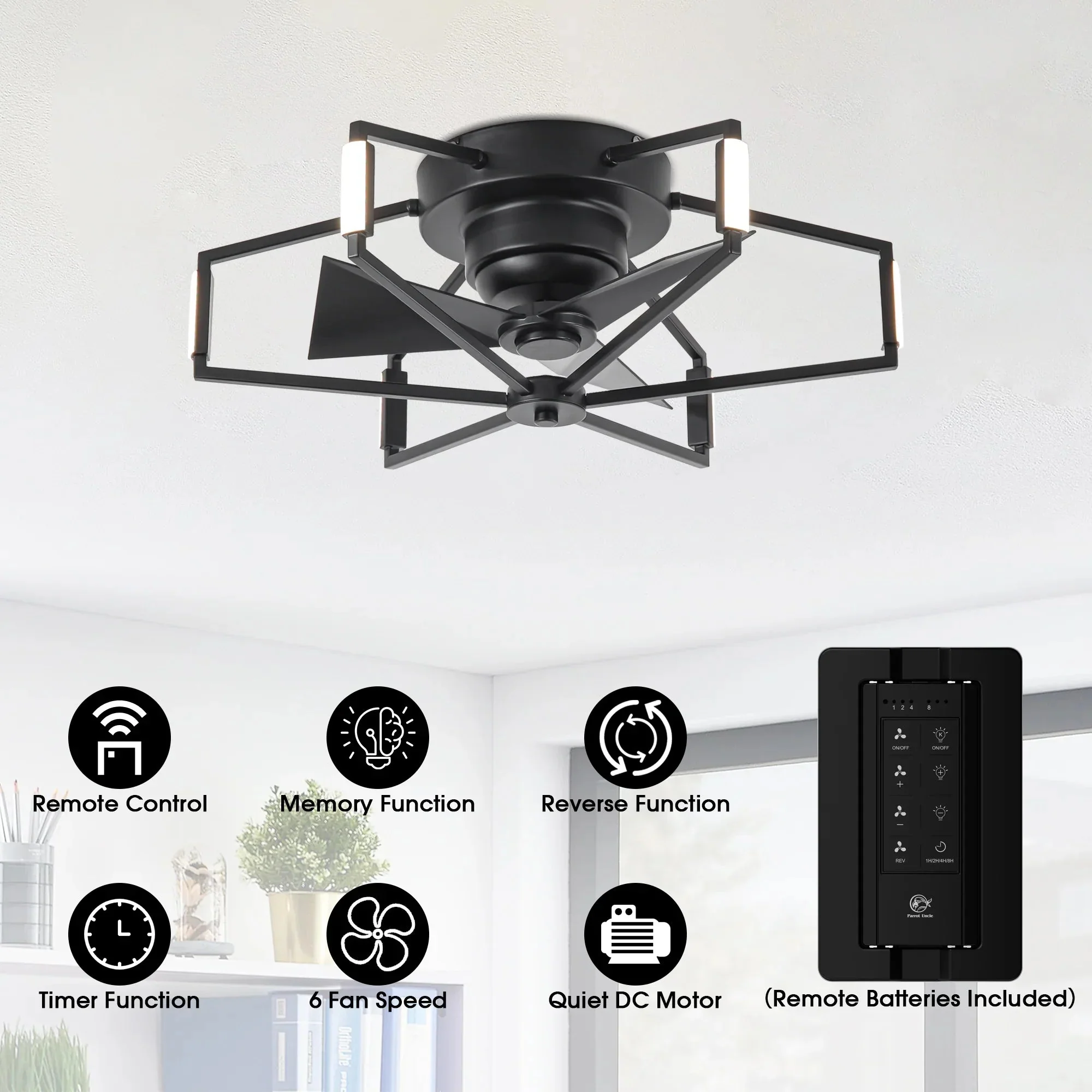 21 Inch Wade Black Industrial Flush Mount LED Ceiling Fan - Image 6