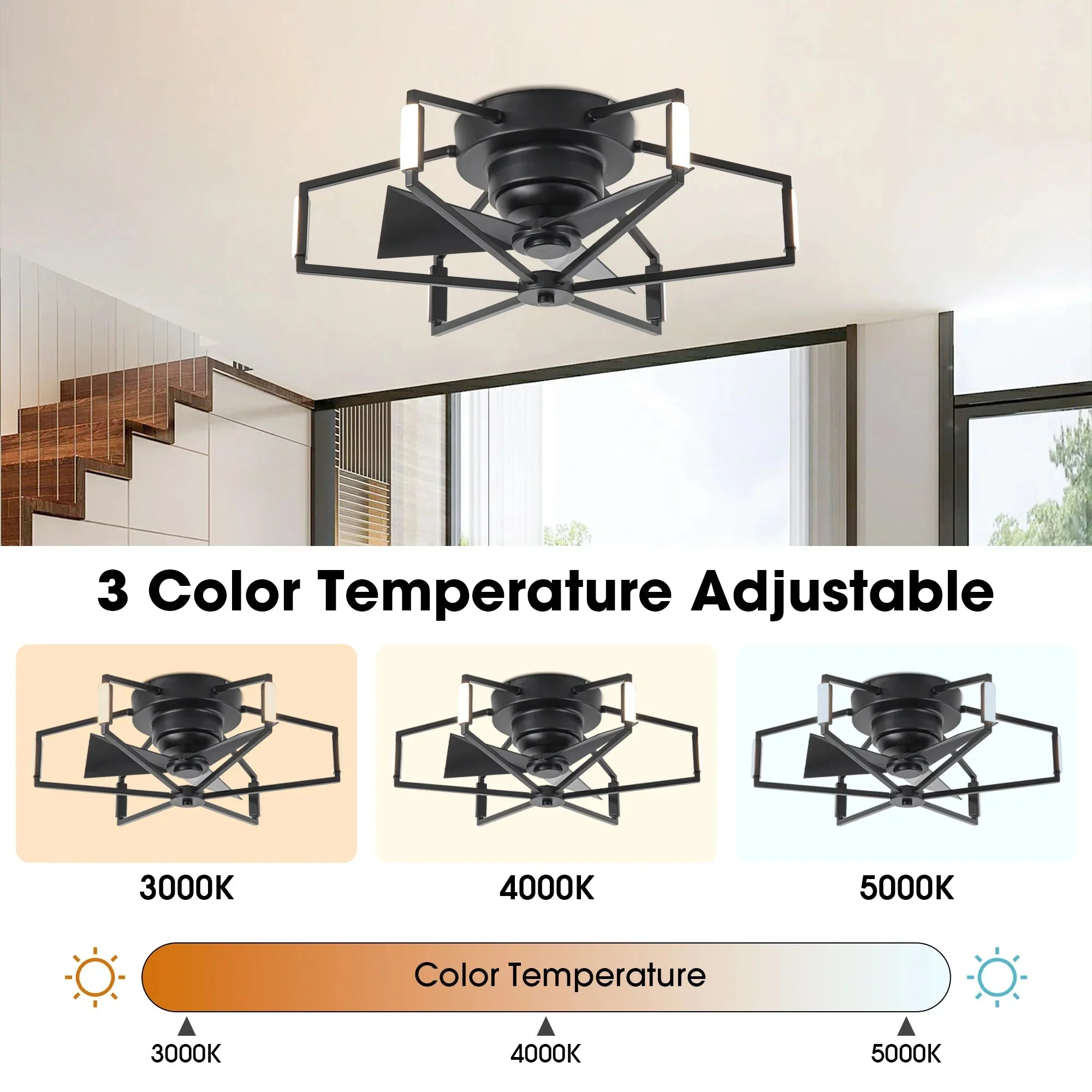21 Inch Wade Black Industrial Flush Mount LED Ceiling Fan - Image 7