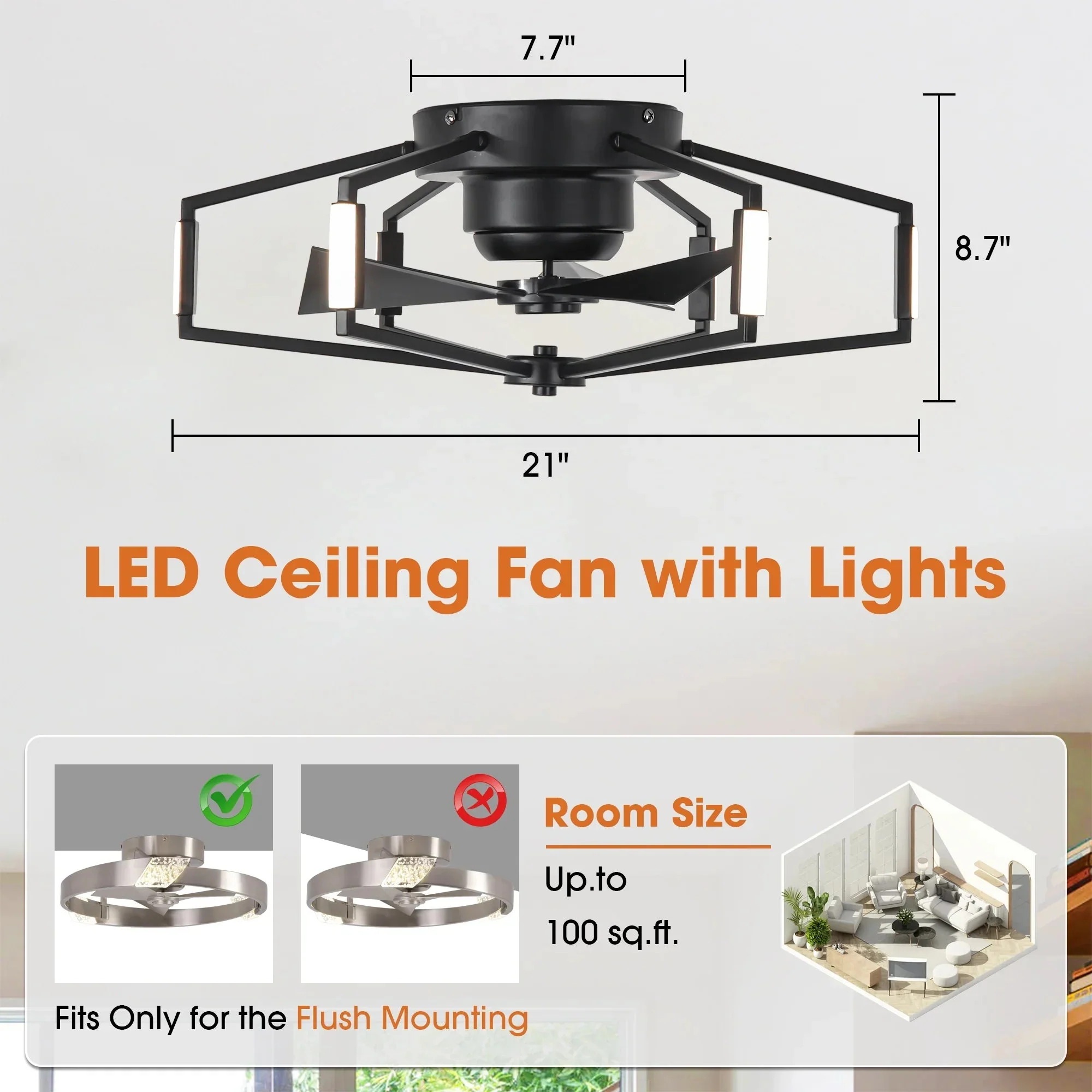 21 Inch Wade Black Industrial Flush Mount LED Ceiling Fan - Image 8