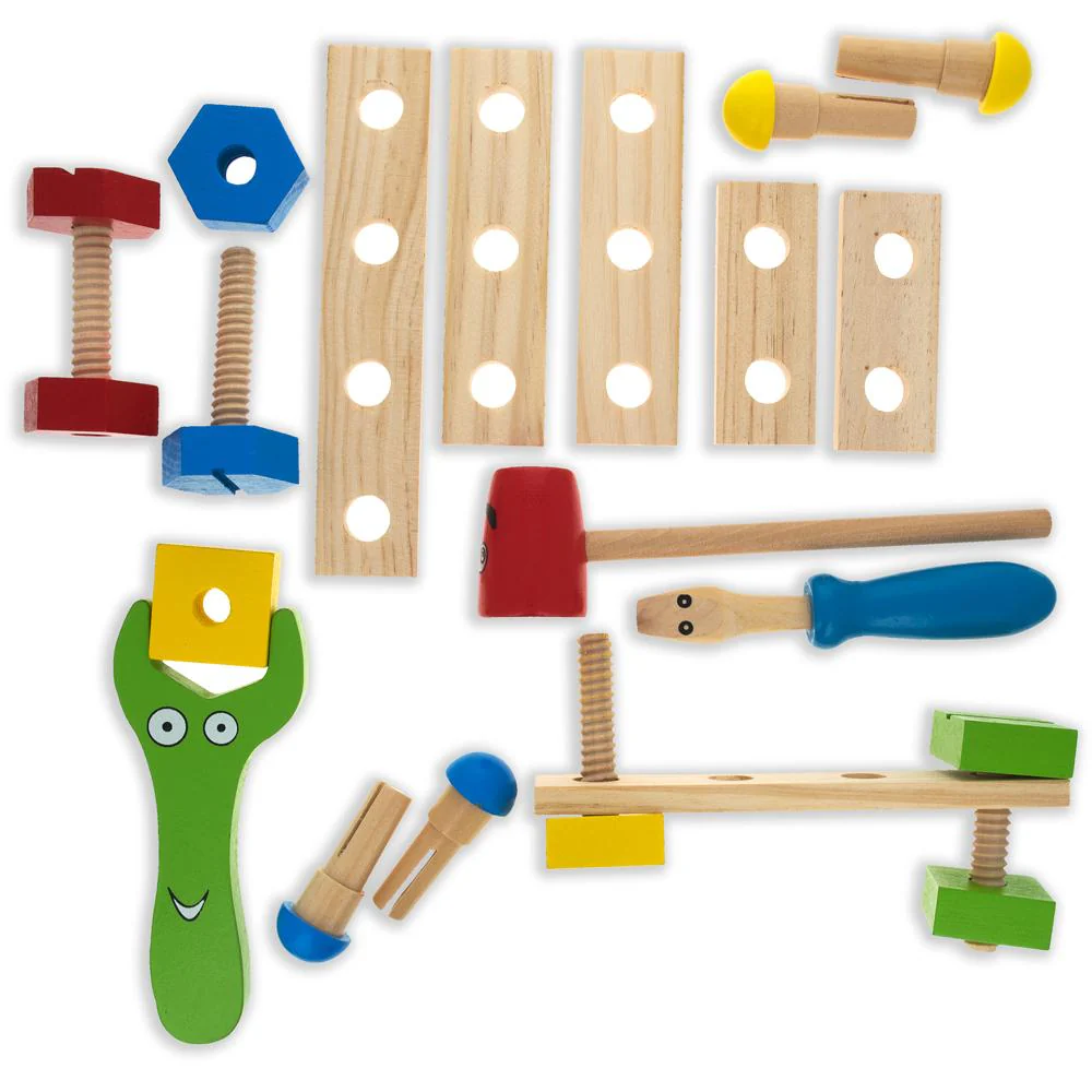 21 Pieces Construction Building Tools in Wooden Toolbox - Image 3