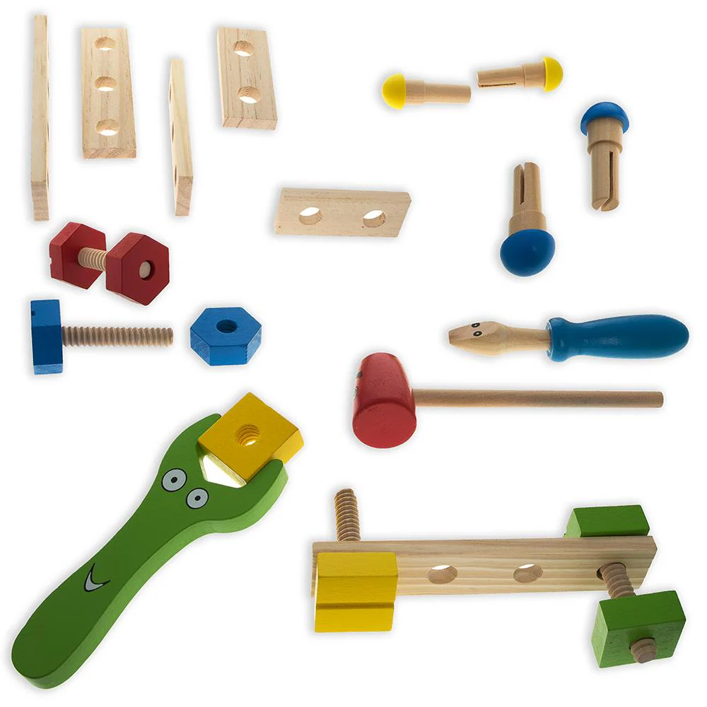 21 Pieces Construction Building Tools in Wooden Toolbox - Image 4
