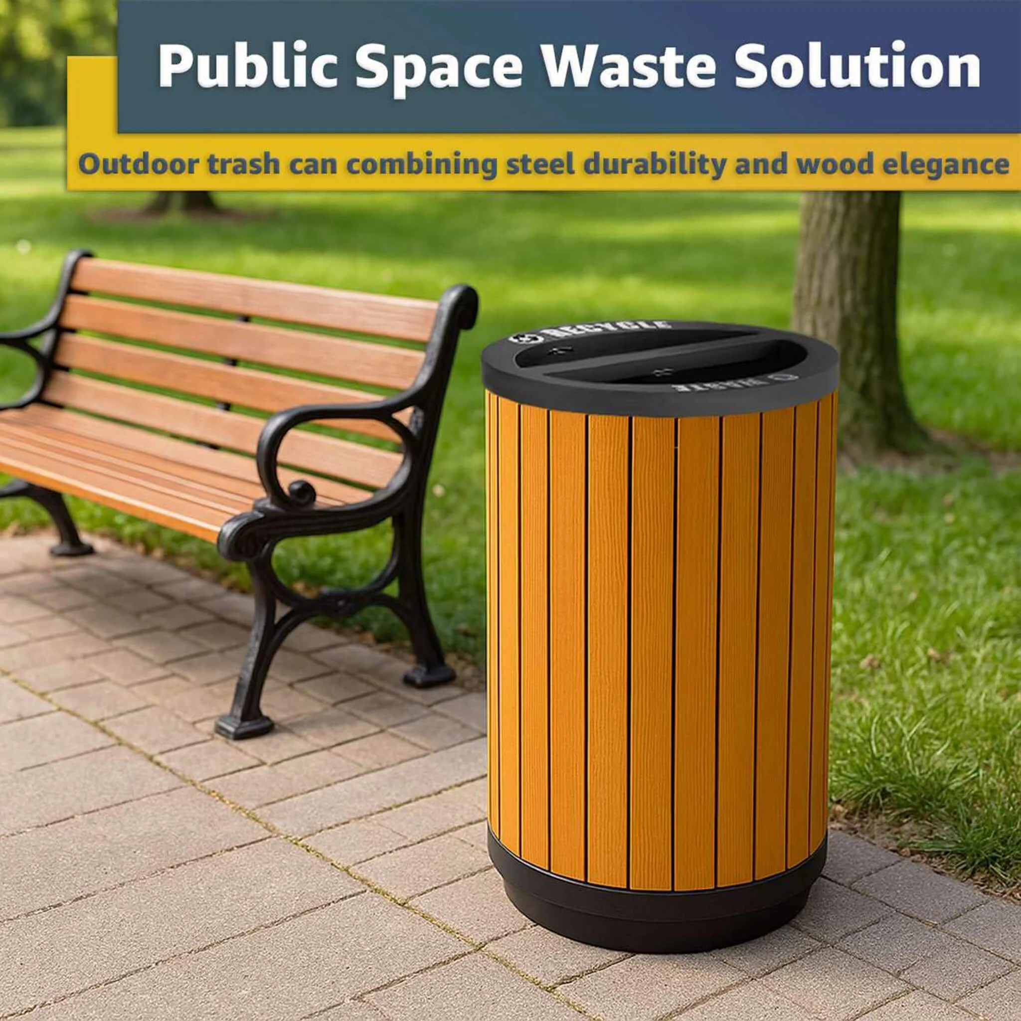 22-Gallon Heavy-Duty Commercial Outdoor Round Two-Stream Trash Can (SAK59821) - Image 4