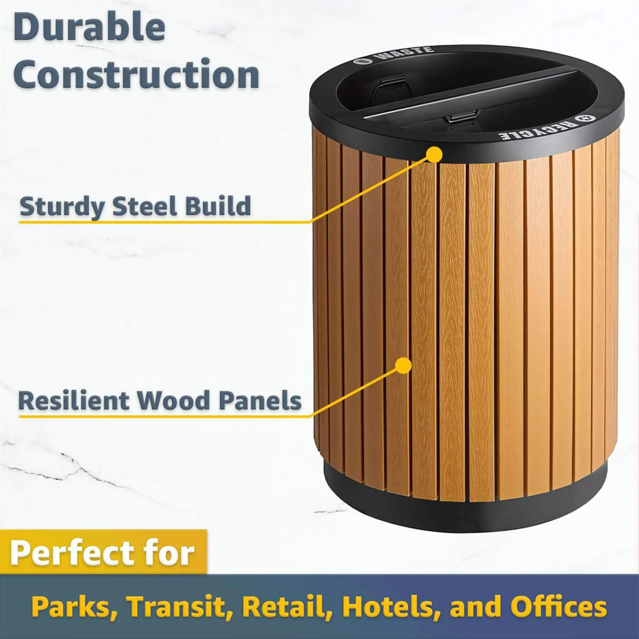 22-Gallon Heavy-Duty Commercial Outdoor Round Two-Stream Trash Can (SAK59821) - Image 5