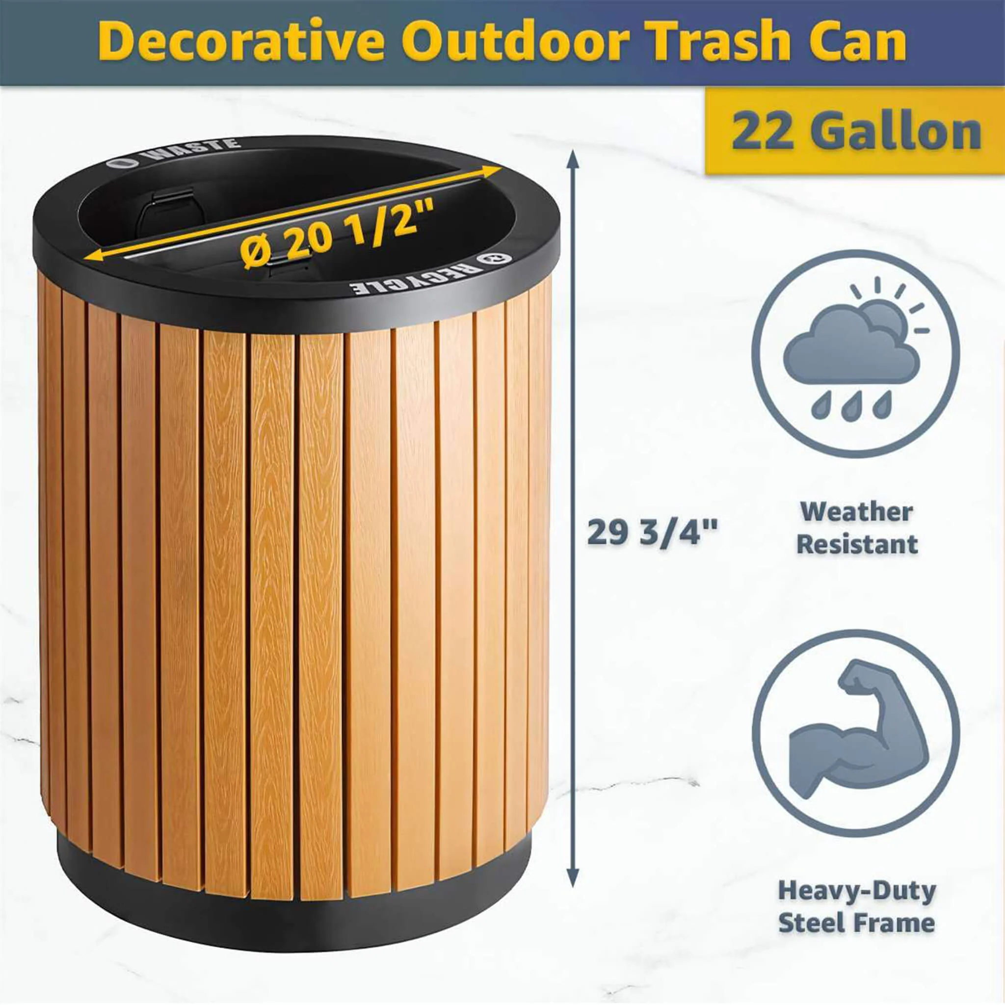22-Gallon Heavy-Duty Commercial Outdoor Round Two-Stream Trash Can (SAK59821) - Image 7
