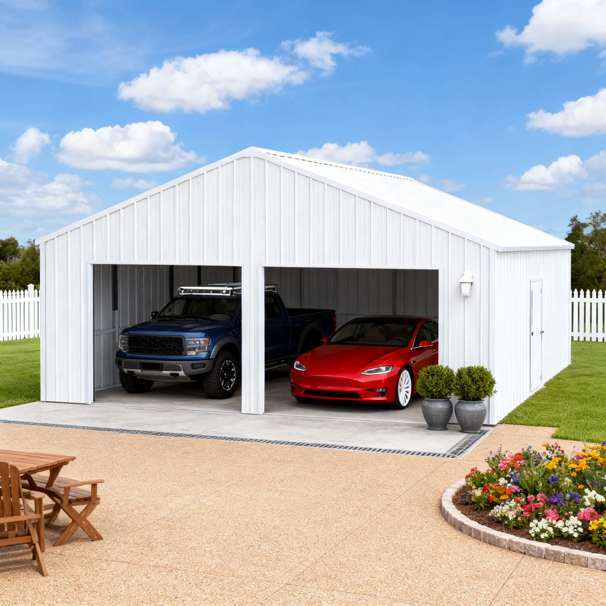 [22X23FT] Heavy-Duty Double Garage Steel Barn Storage Shed (SAK94567) - Image 4